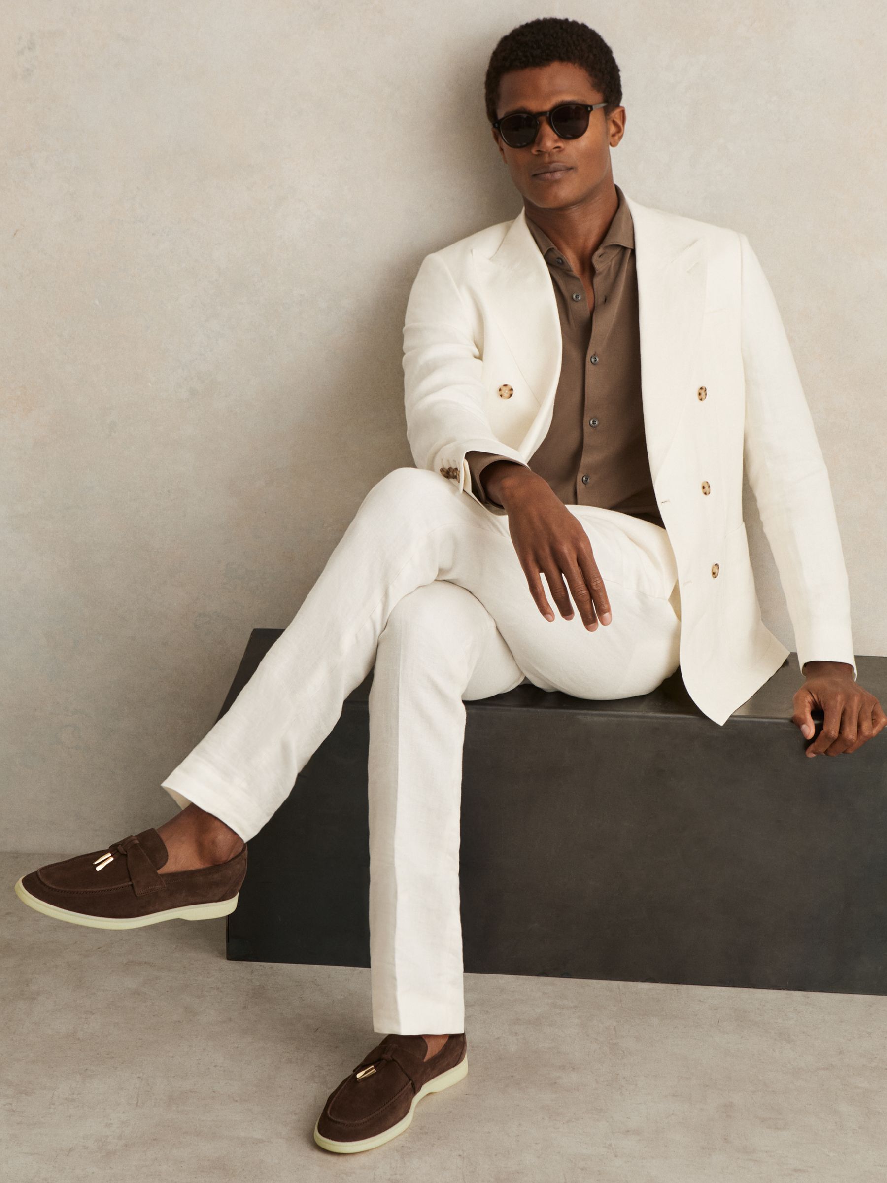 Suede Slip On Tassel Loafers in Dark Tobacco Brown - Image 2 of 4