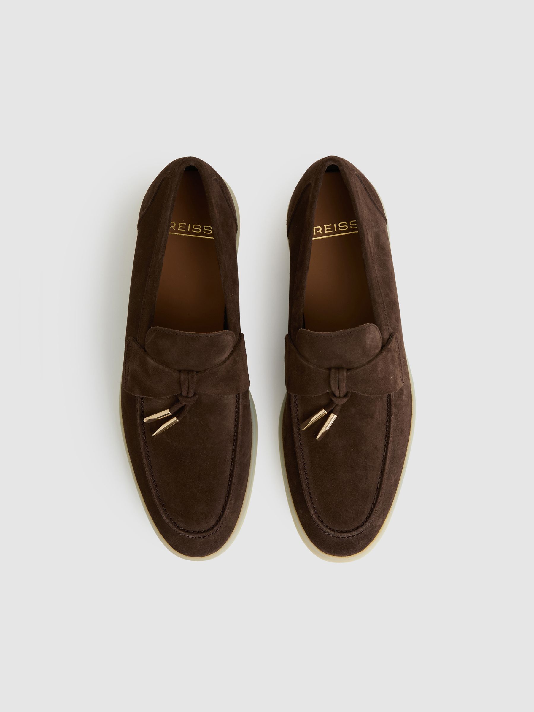 Suede Slip On Tassel Loafers in Dark Tobacco Brown - Image 3 of 4
