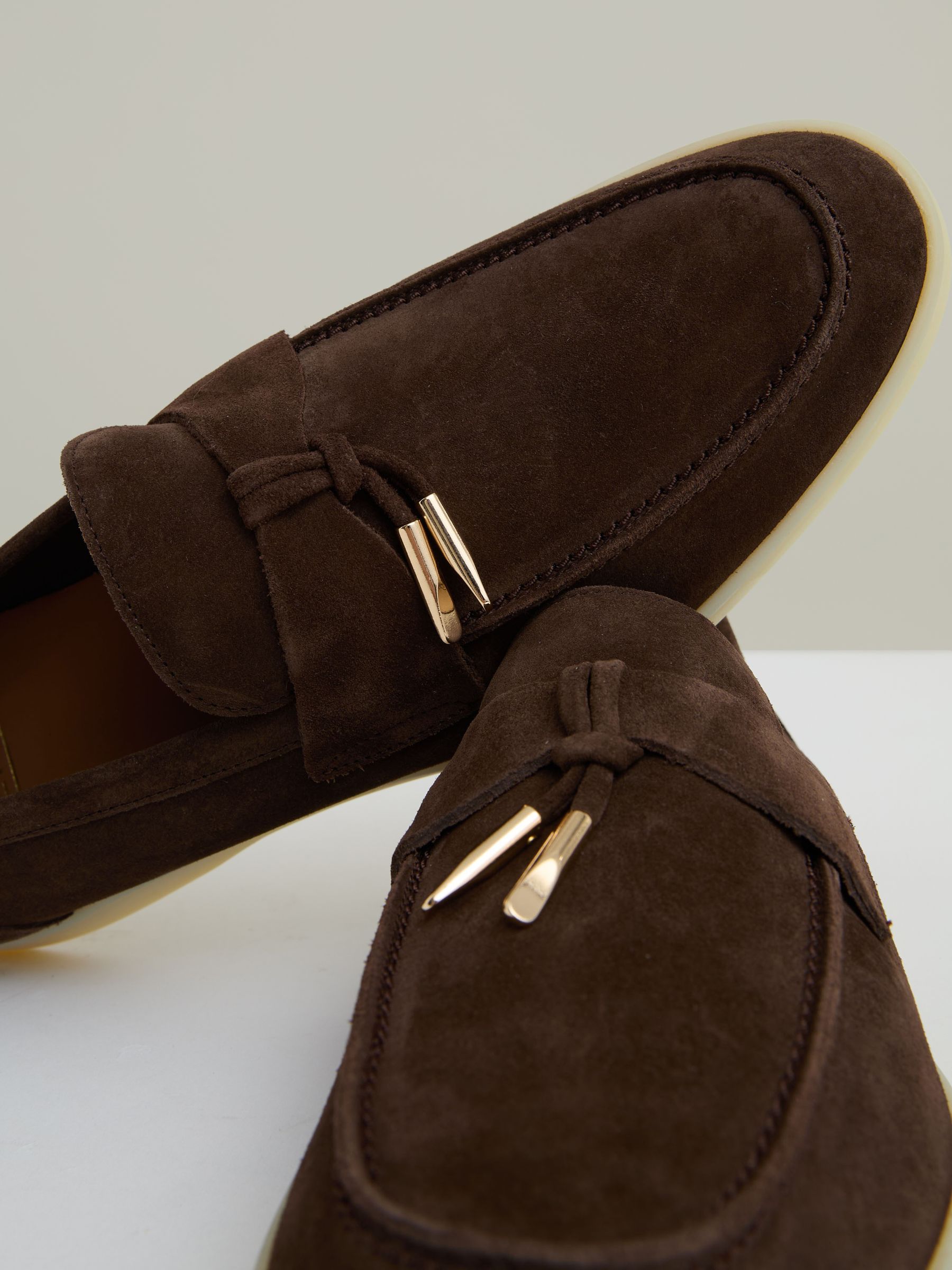 Suede Slip On Tassel Loafers in Dark Tobacco Brown - image 2
