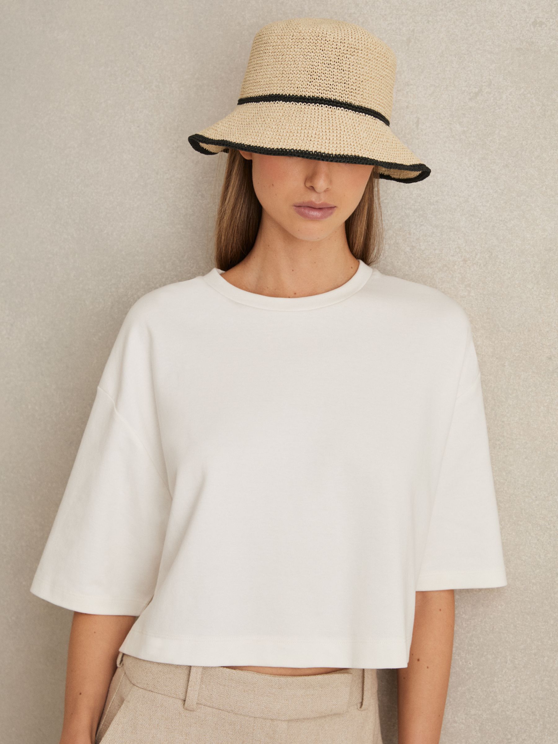 Tipped Straw Effect Hat in Natural - image 3