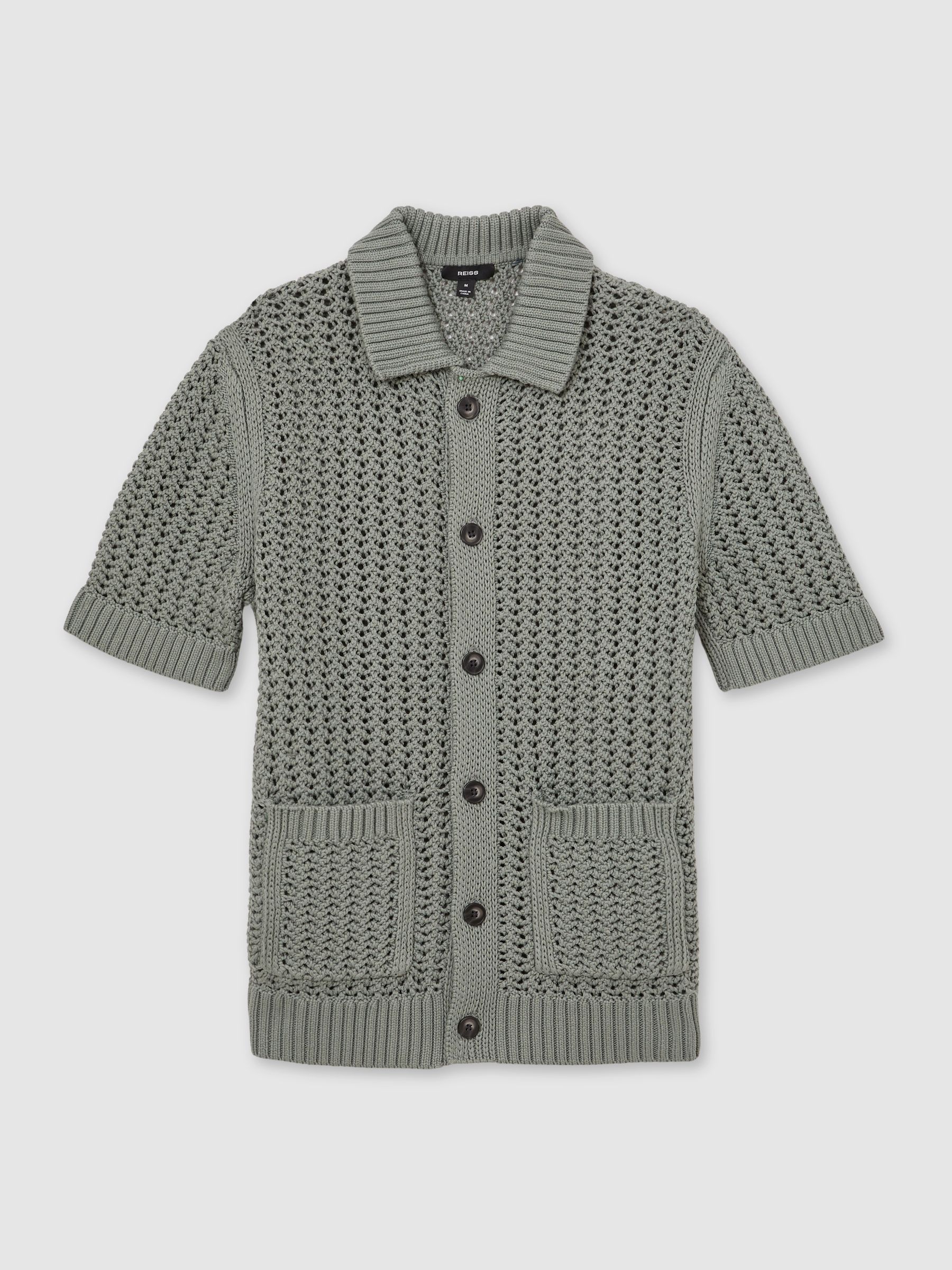 Crochet Button-Through Shirt in Sage Green - Image 2 of 6