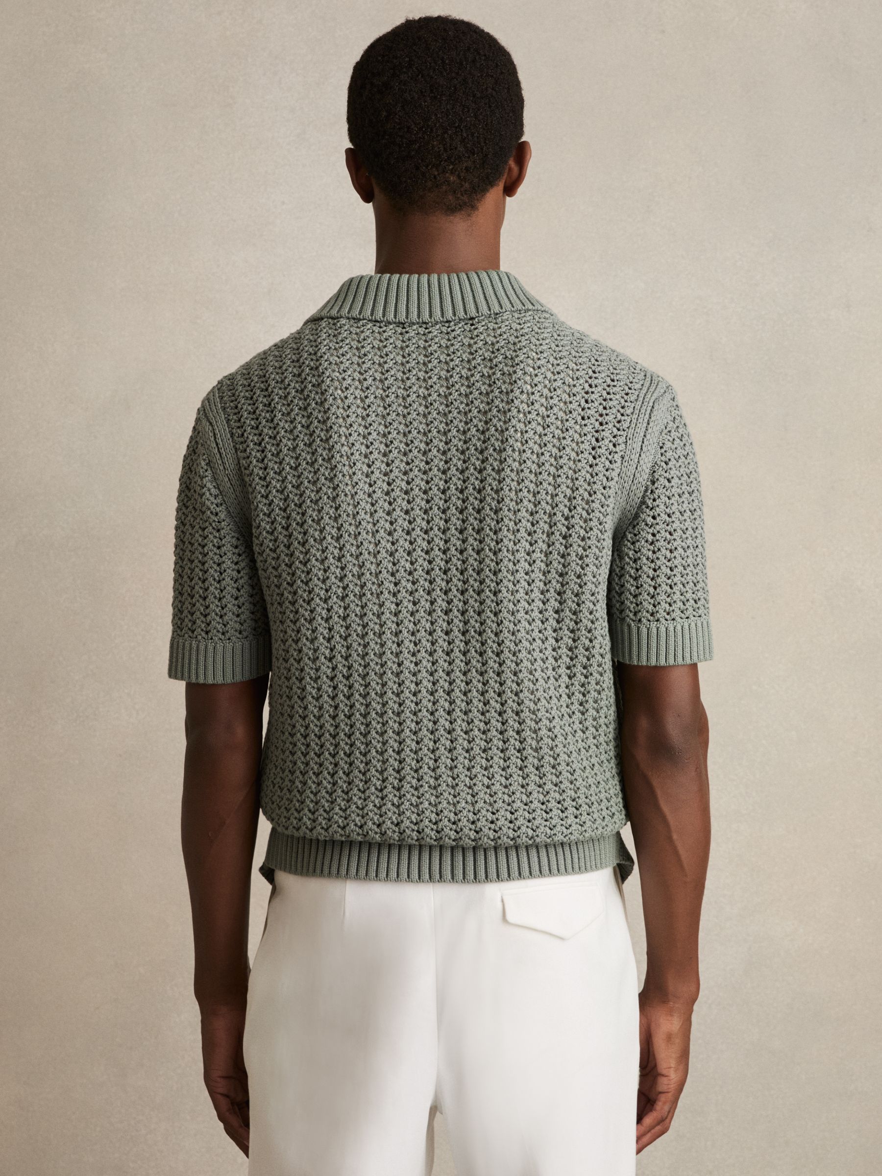 Crochet Button-Through Shirt in Sage Green - Image 5 of 6