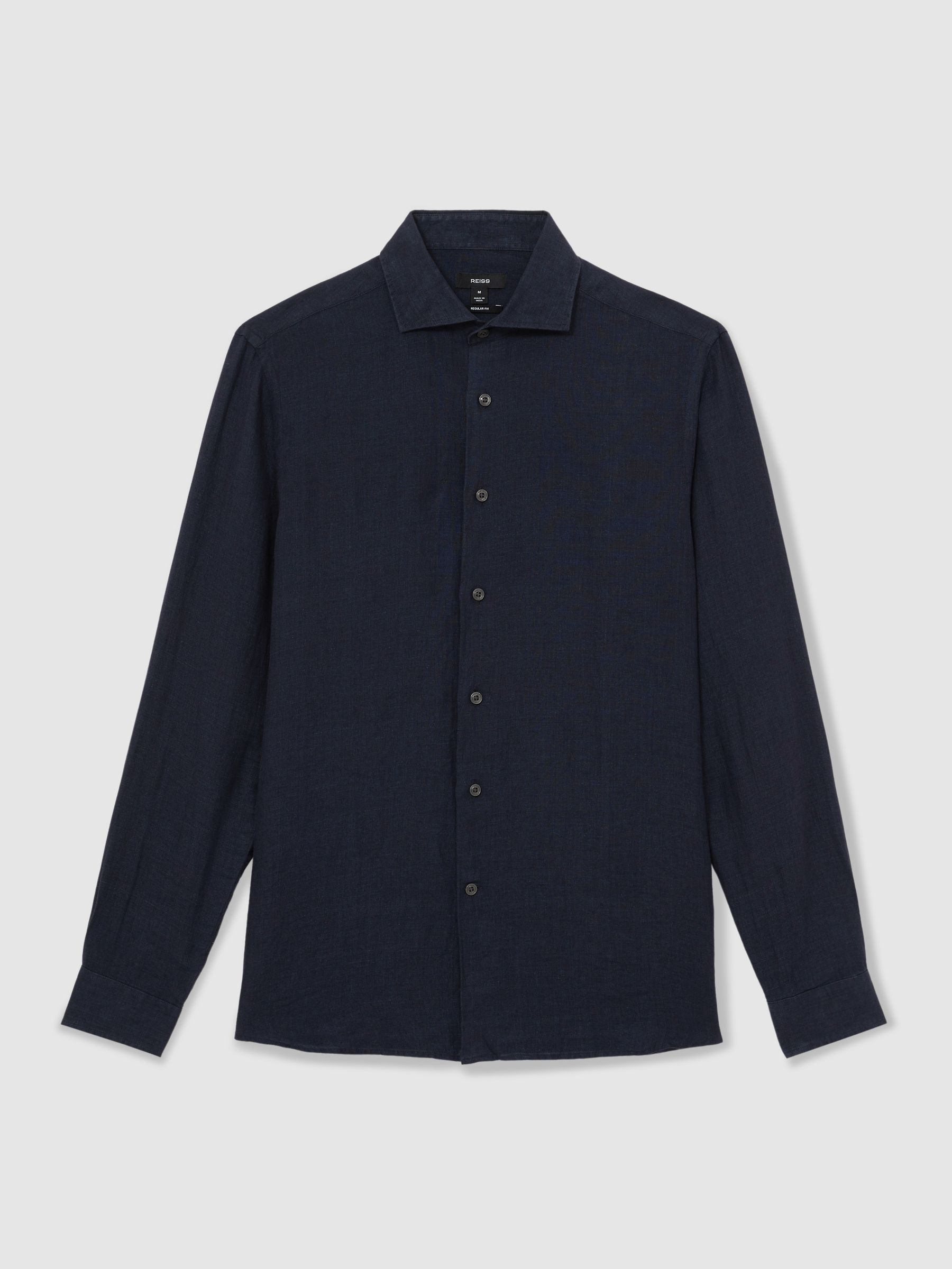 Linen Button-Through Shirt in Navy - Image 2 of 7