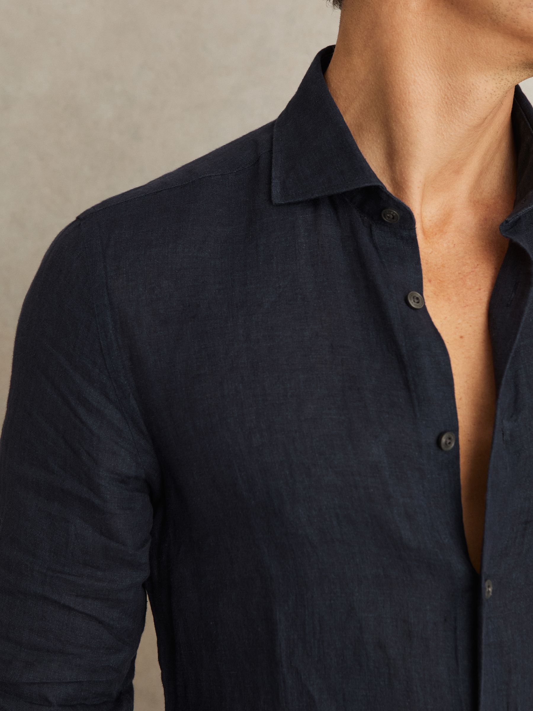 Linen Button-Through Shirt in Navy - Image 4 of 7
