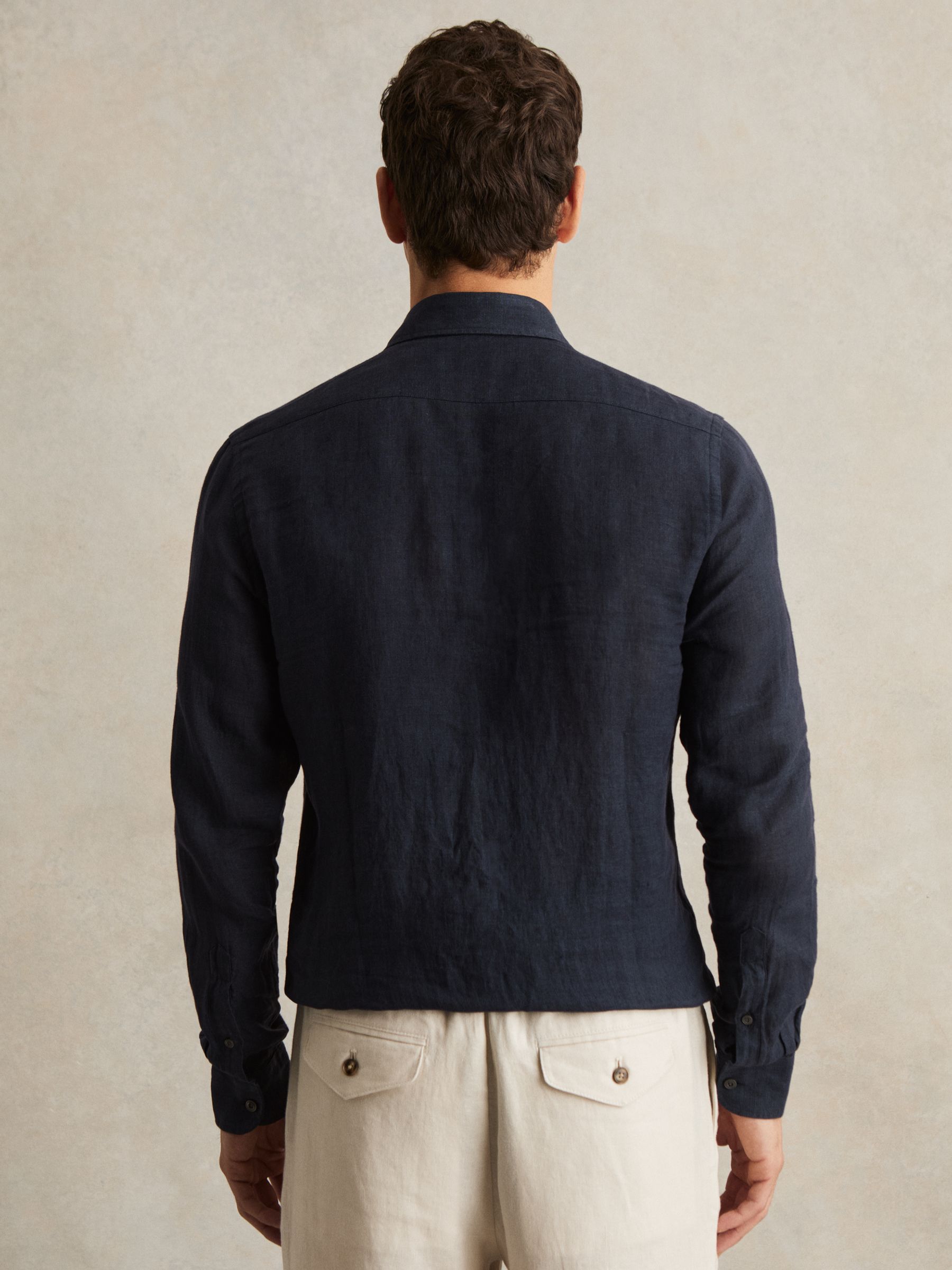 Linen Button-Through Shirt in Navy - Image 6 of 7