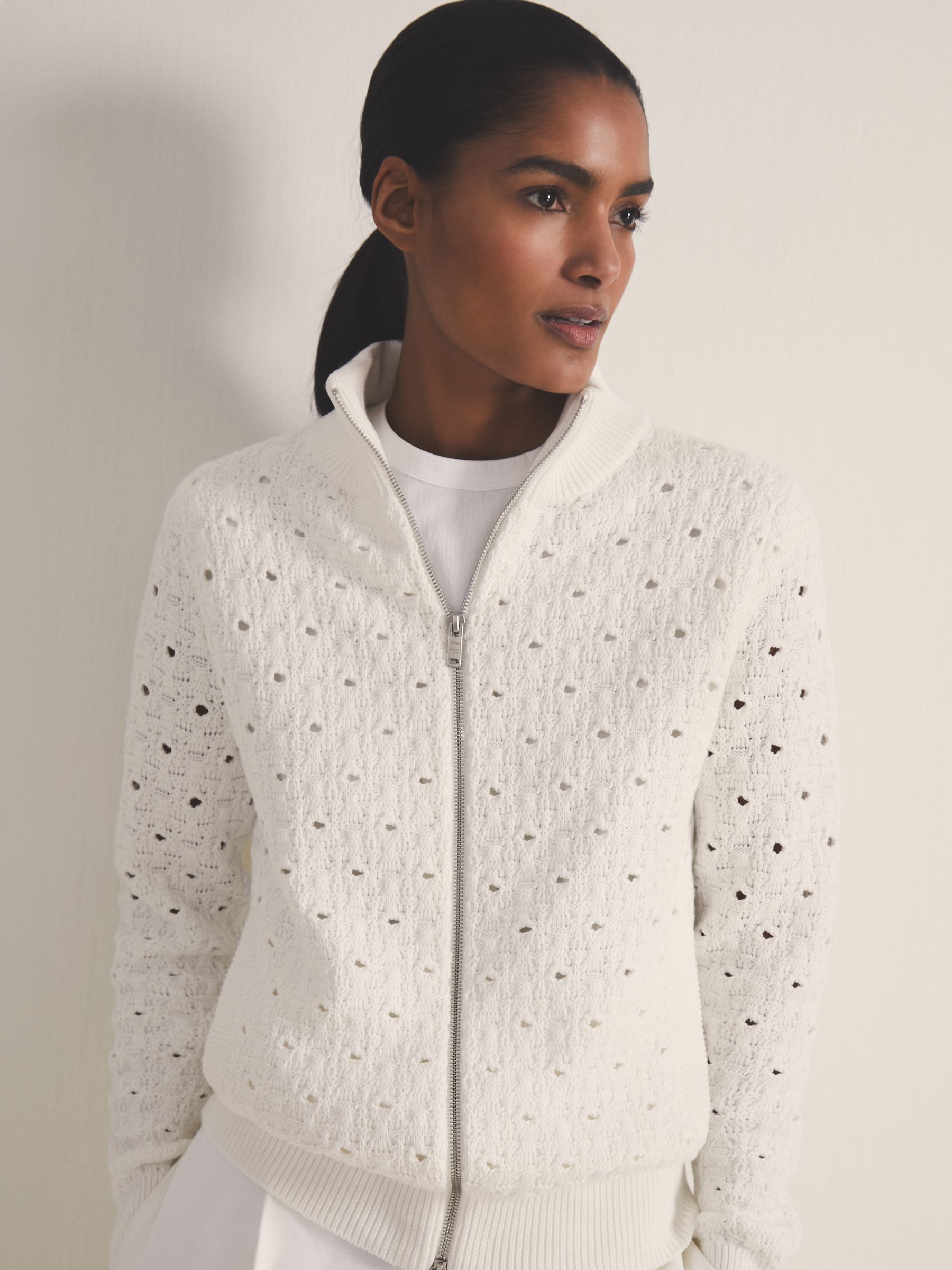 Reiss | Les 100 Ciels Textured Cardigan in White - Image 1 of 7