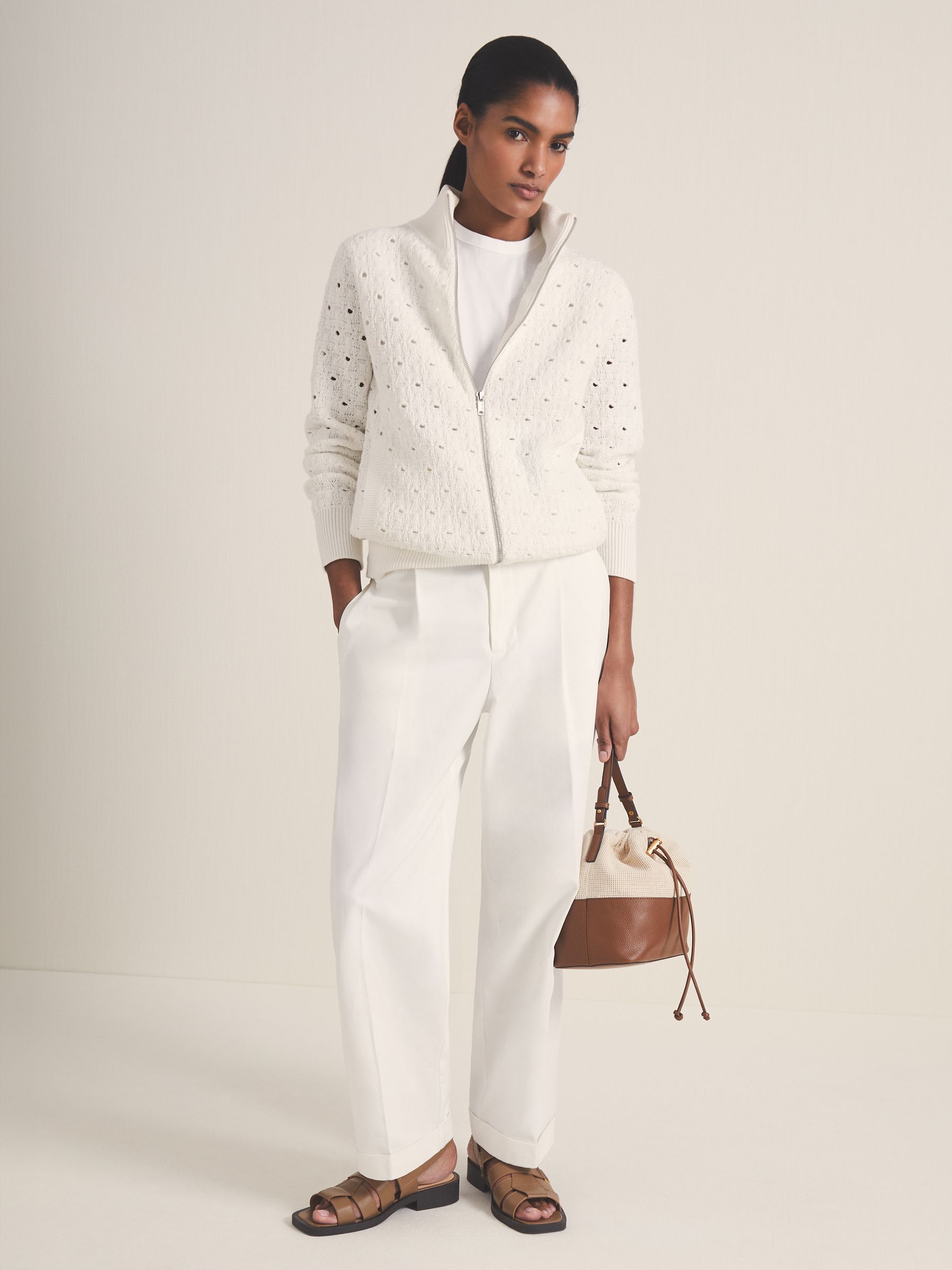 Reiss Reiss | Les 100 Ciels Textured Cardigan in White - REISS