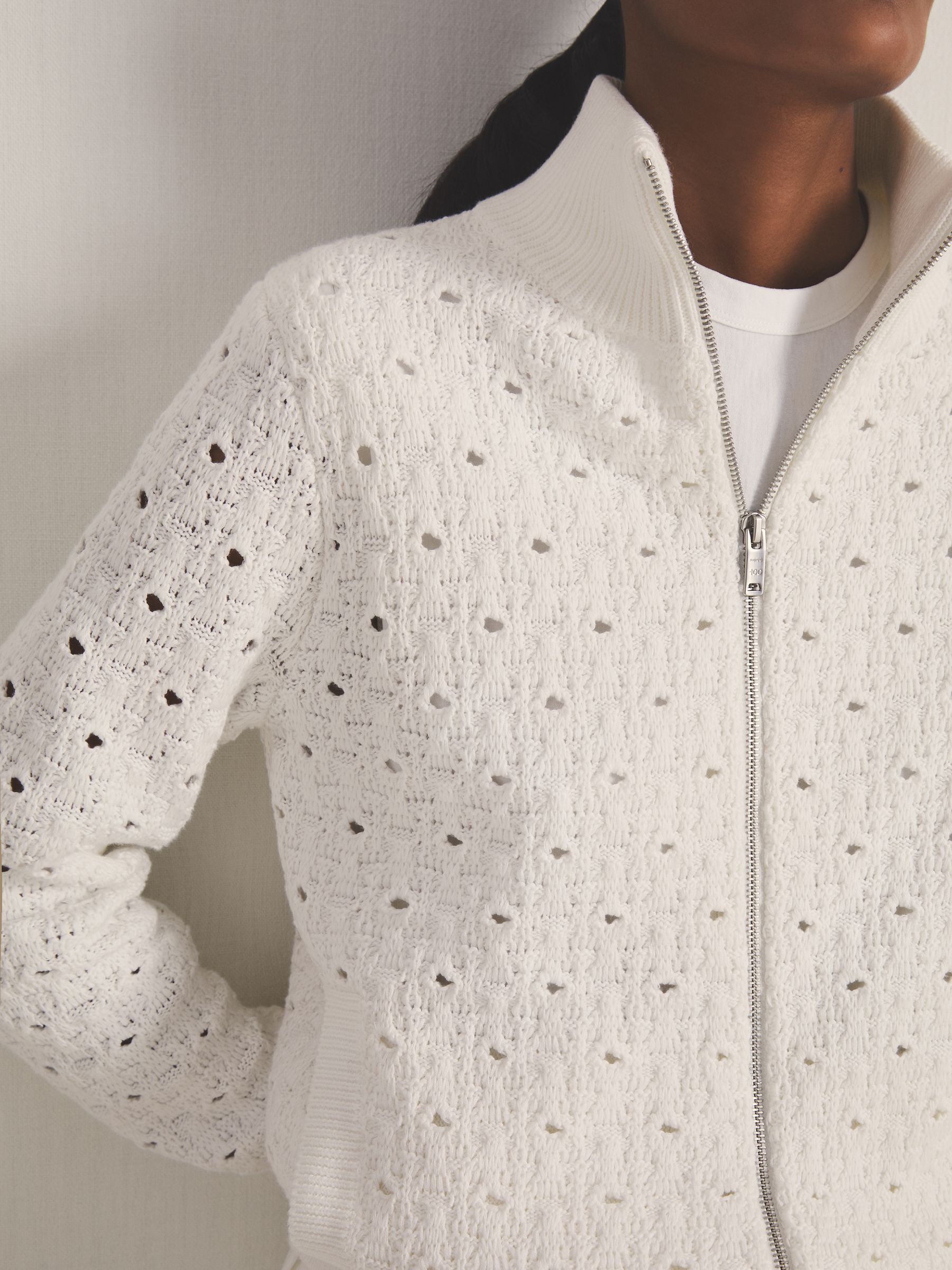 Reiss | Les 100 Ciels Textured Cardigan in White - Image 5 of 7