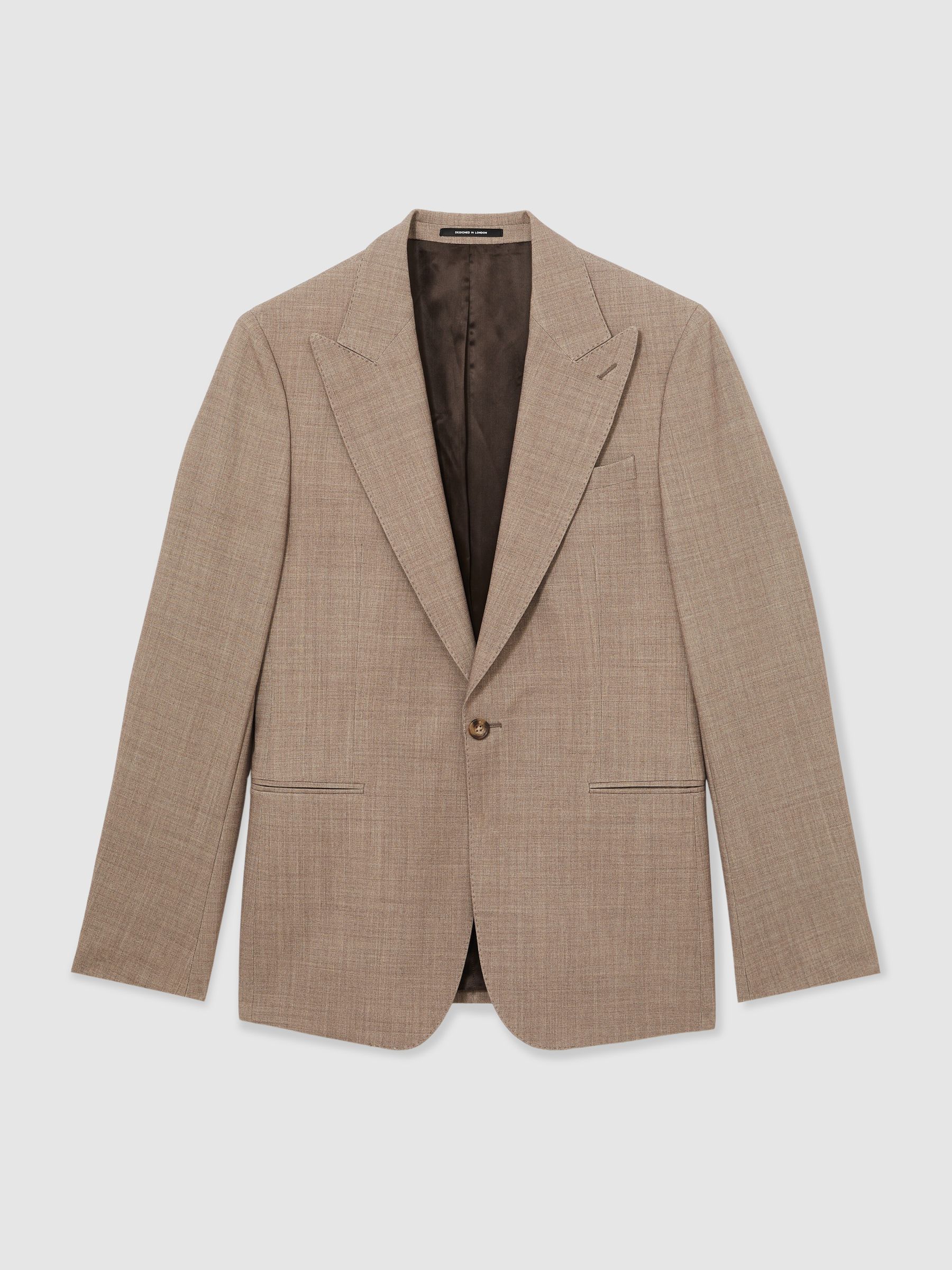 Single-Breasted Textured Blazer Slim-Fit With Wool in Brown - Image 2 of 9