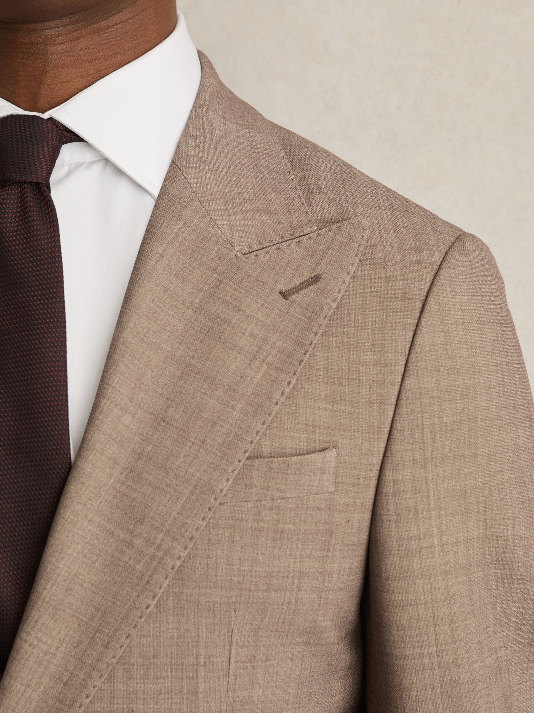 Single-Breasted Textured Blazer Slim-Fit With Wool in Brown - Image 5 of 9