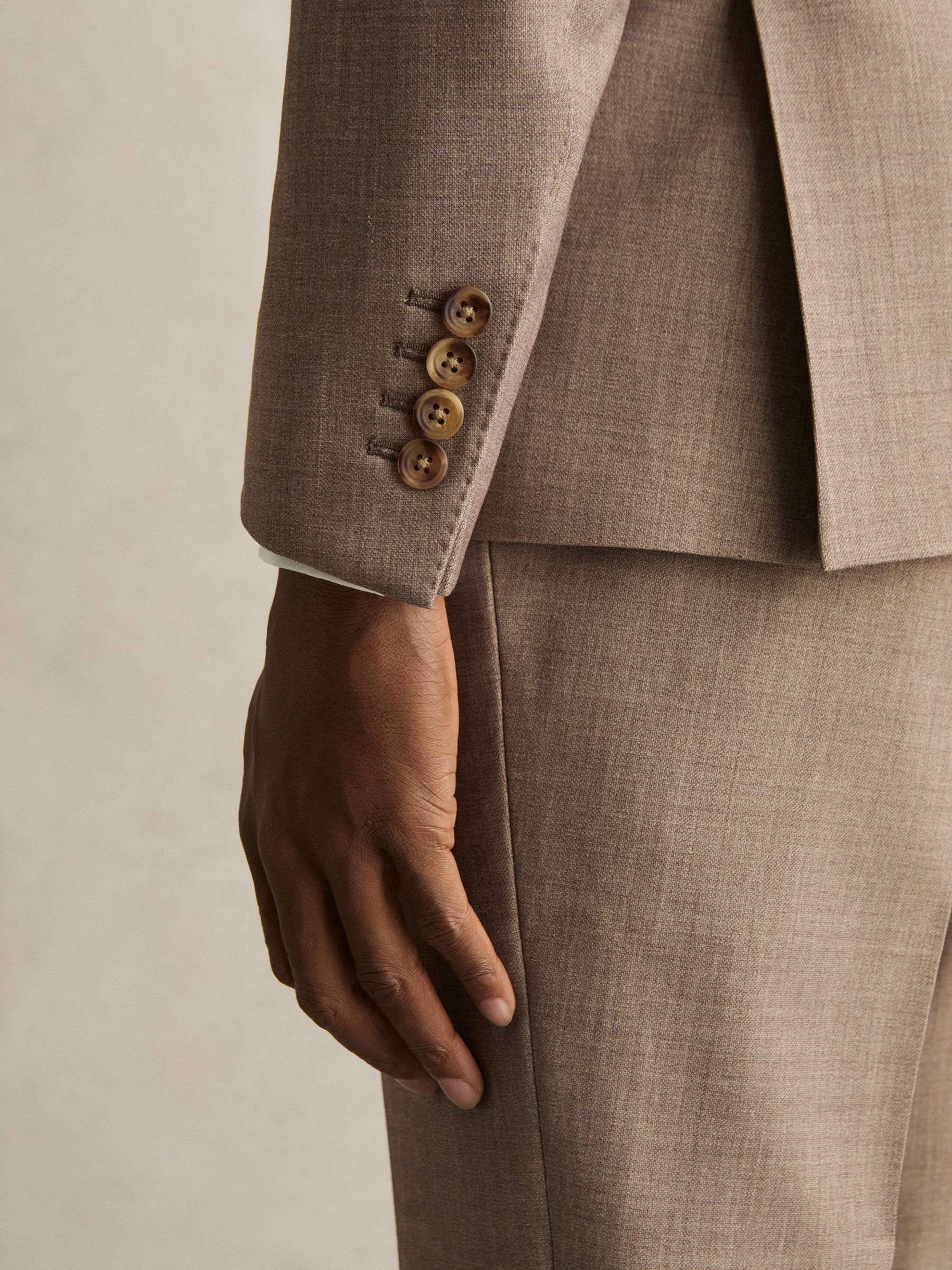 Single-Breasted Textured Blazer Slim-Fit With Wool in Brown - Image 6 of 9