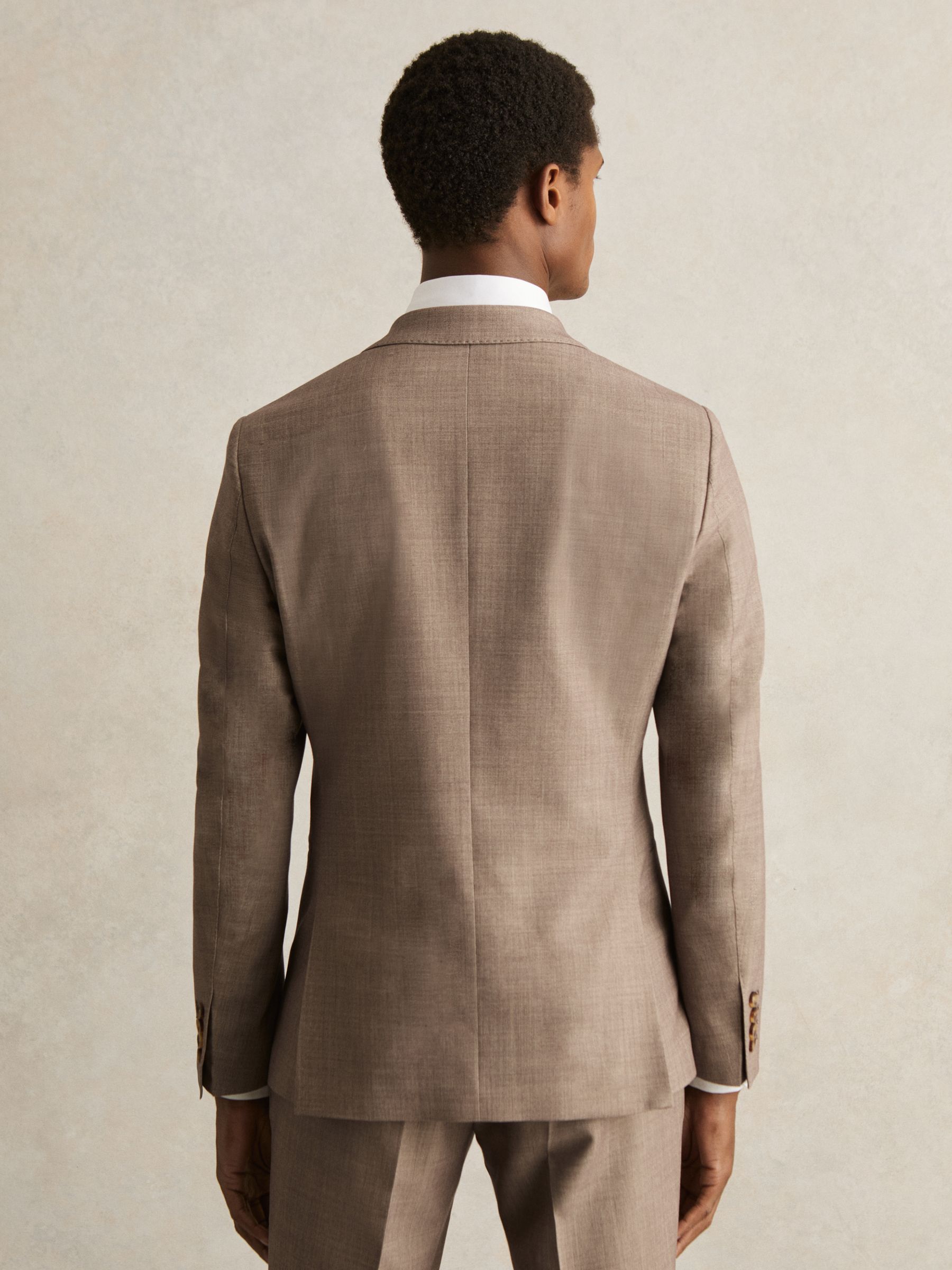 Single-Breasted Textured Blazer Slim-Fit With Wool in Brown - Image 7 of 9
