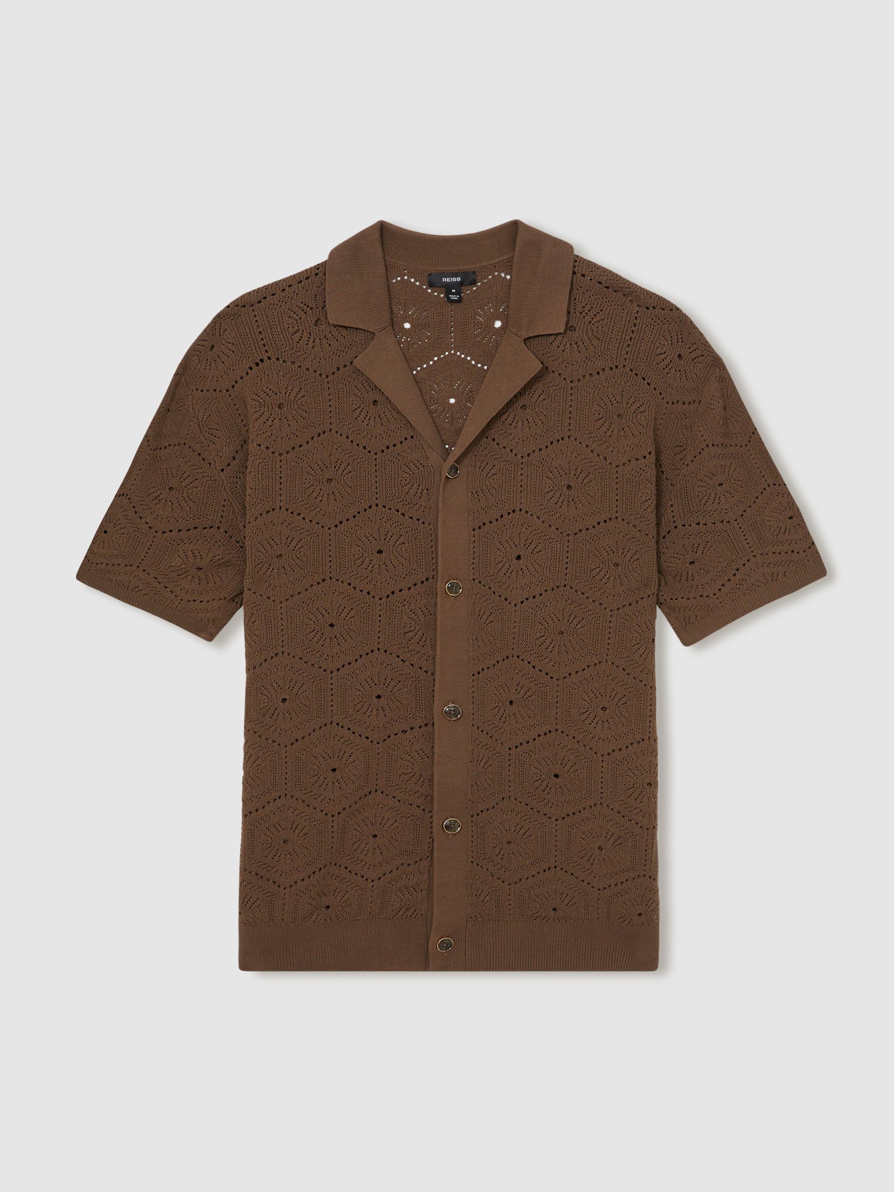 Pointelle Button-Through Shirt in Brown - Image 2 of 6