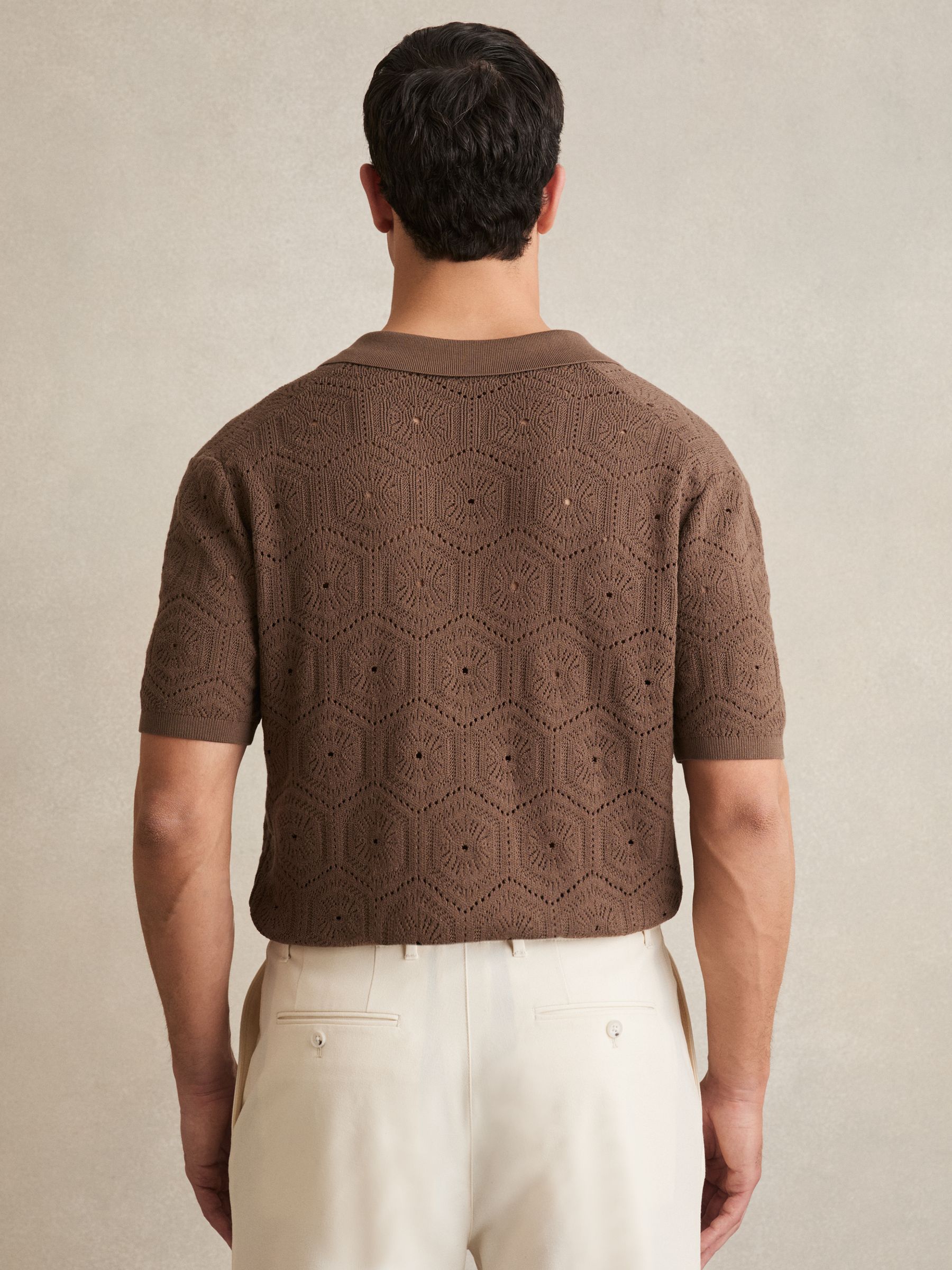 Pointelle Button-Through Shirt in Brown - Image 5 of 6