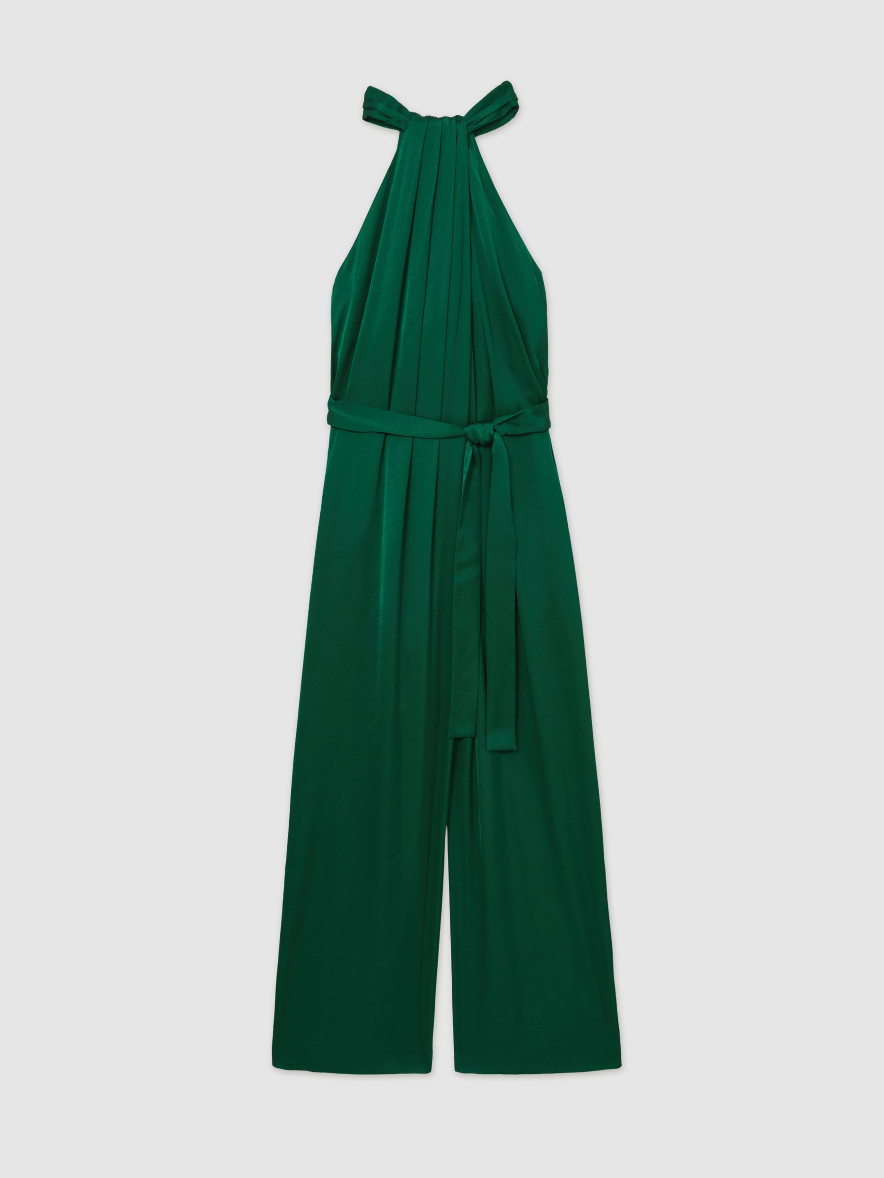 Satin Wide-Leg Draped Jumpsuit in Green - Image 2 of 5