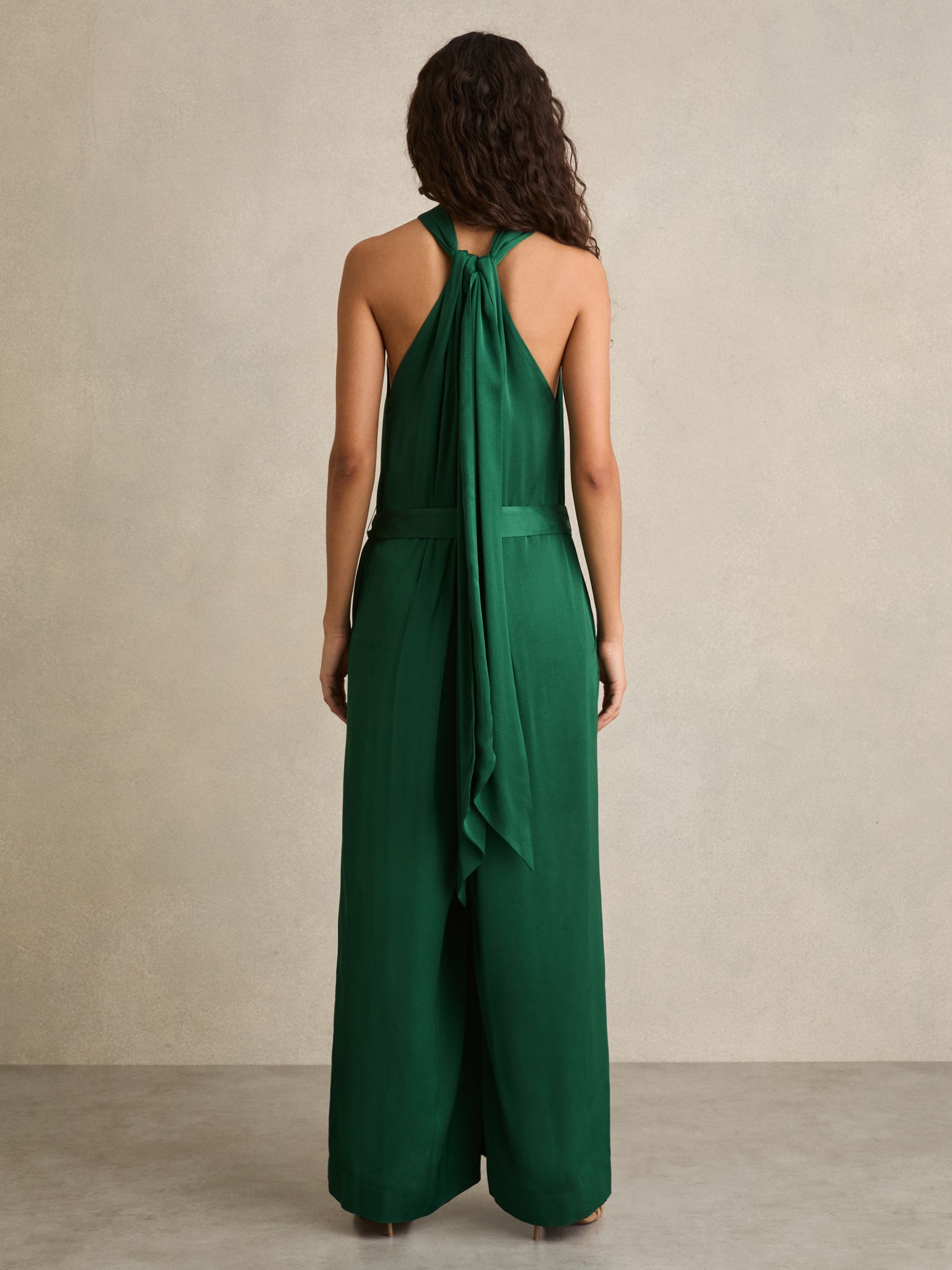 Satin Wide-Leg Draped Jumpsuit in Green - Image 4 of 5
