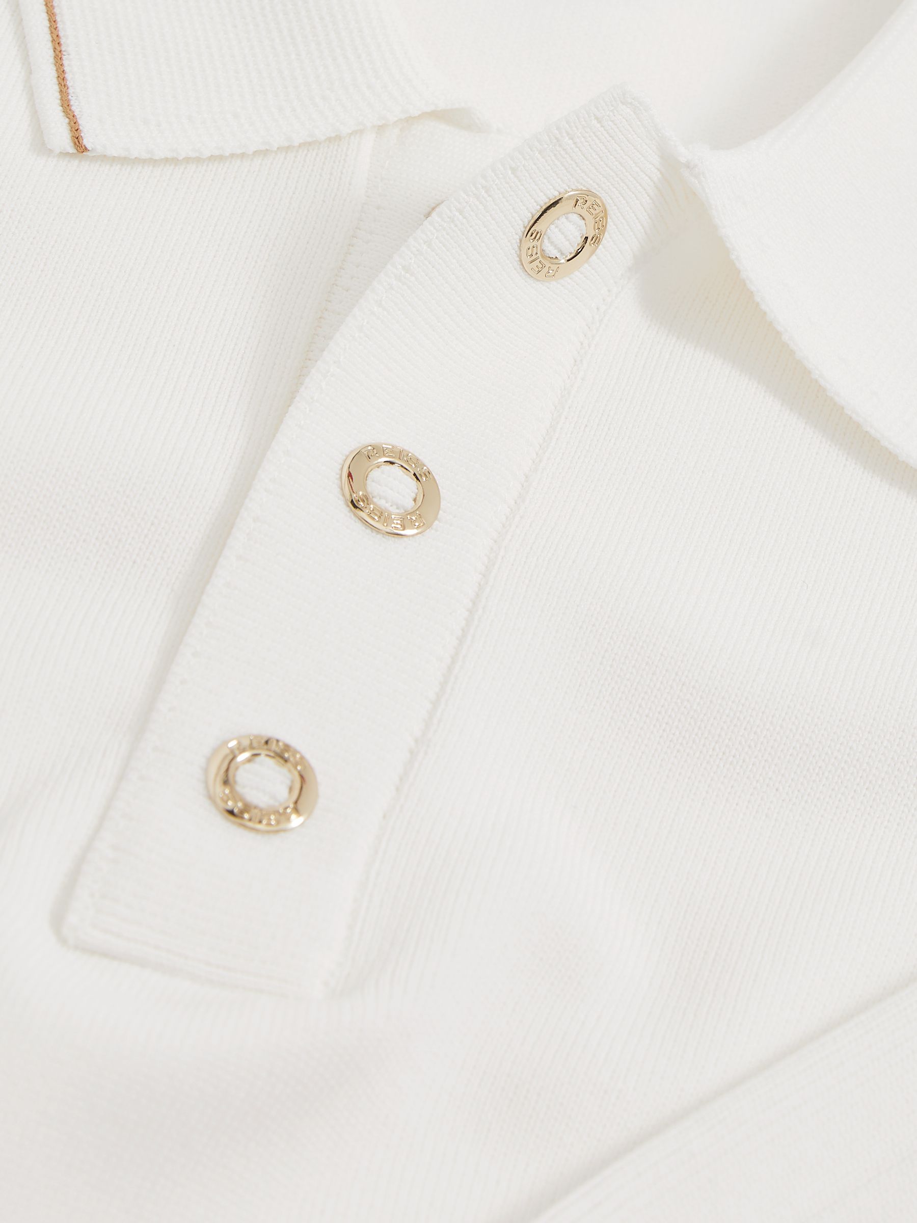Tipped Knit Polo Shirt in White/Camel - Image 6 of 6
