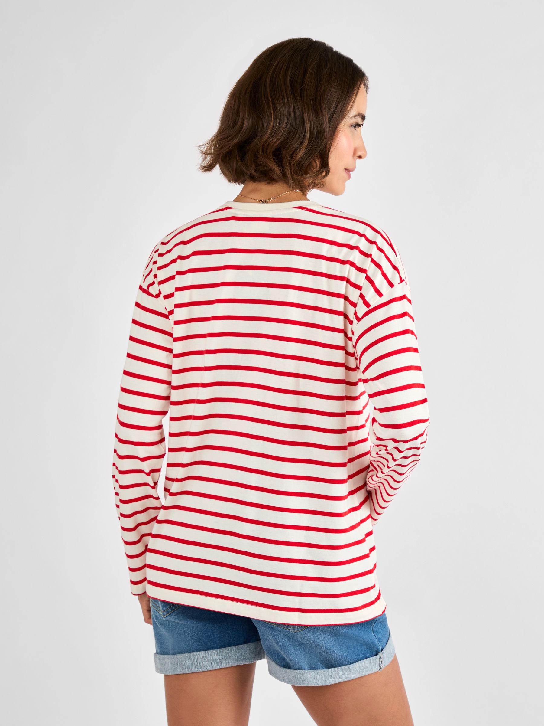 Red Stripe Long Sleeve Boyfriend Maternity T-Shirt - Image 2 of 3
