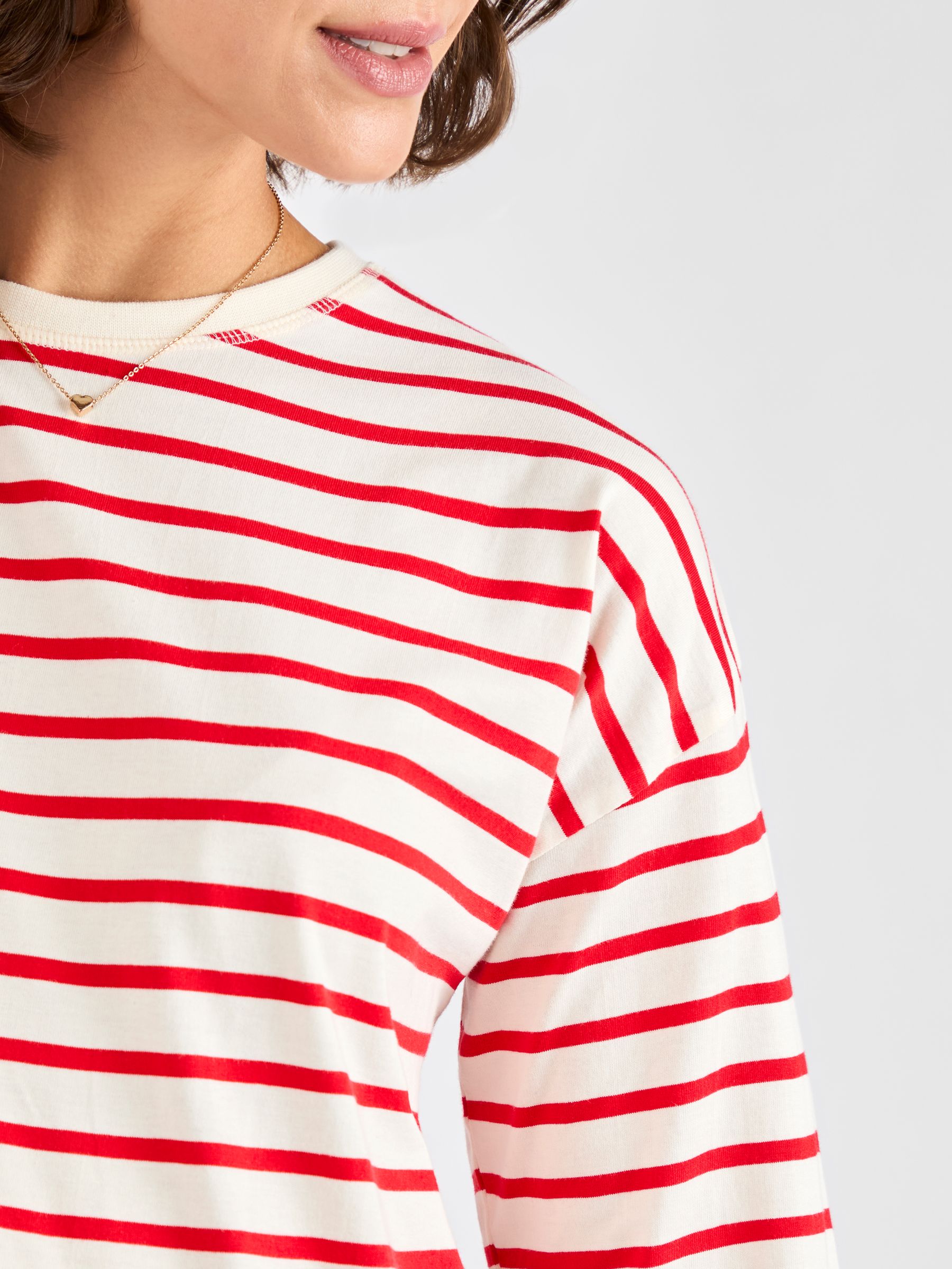 Red Stripe Long Sleeve Boyfriend Maternity T-Shirt - Image 4 of 4