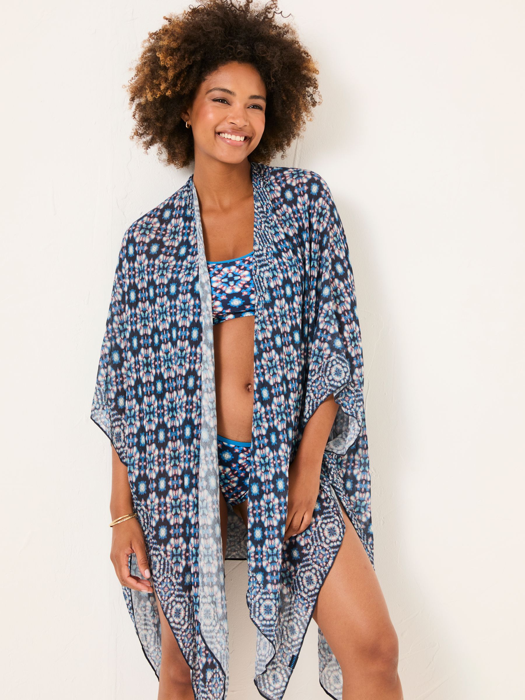 Blue Geometric Printed Kimono - Image 1 of 3