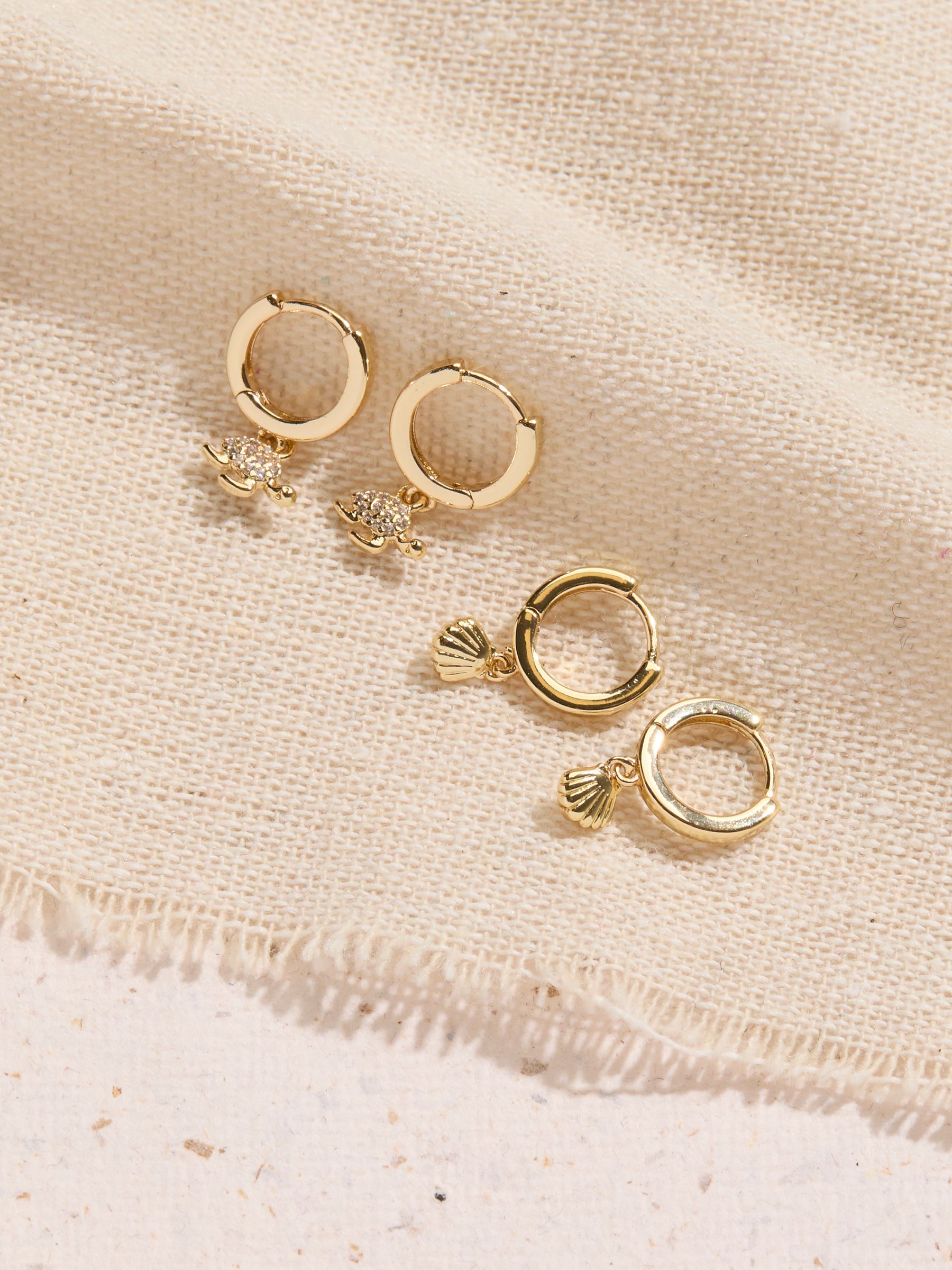 Gold Tone Seaside Huggie Hoops Earrings 2 Pack - Image 2 of 2