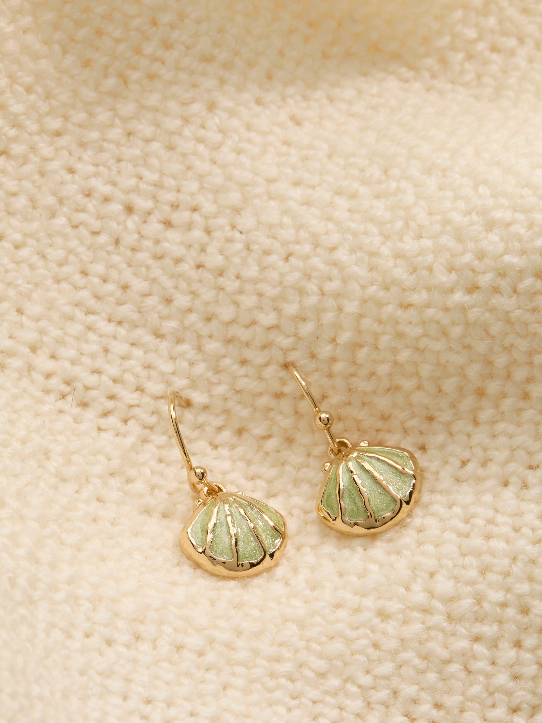 Gold Tone Enamel Shell Drop Earrings - Image 2 of 2