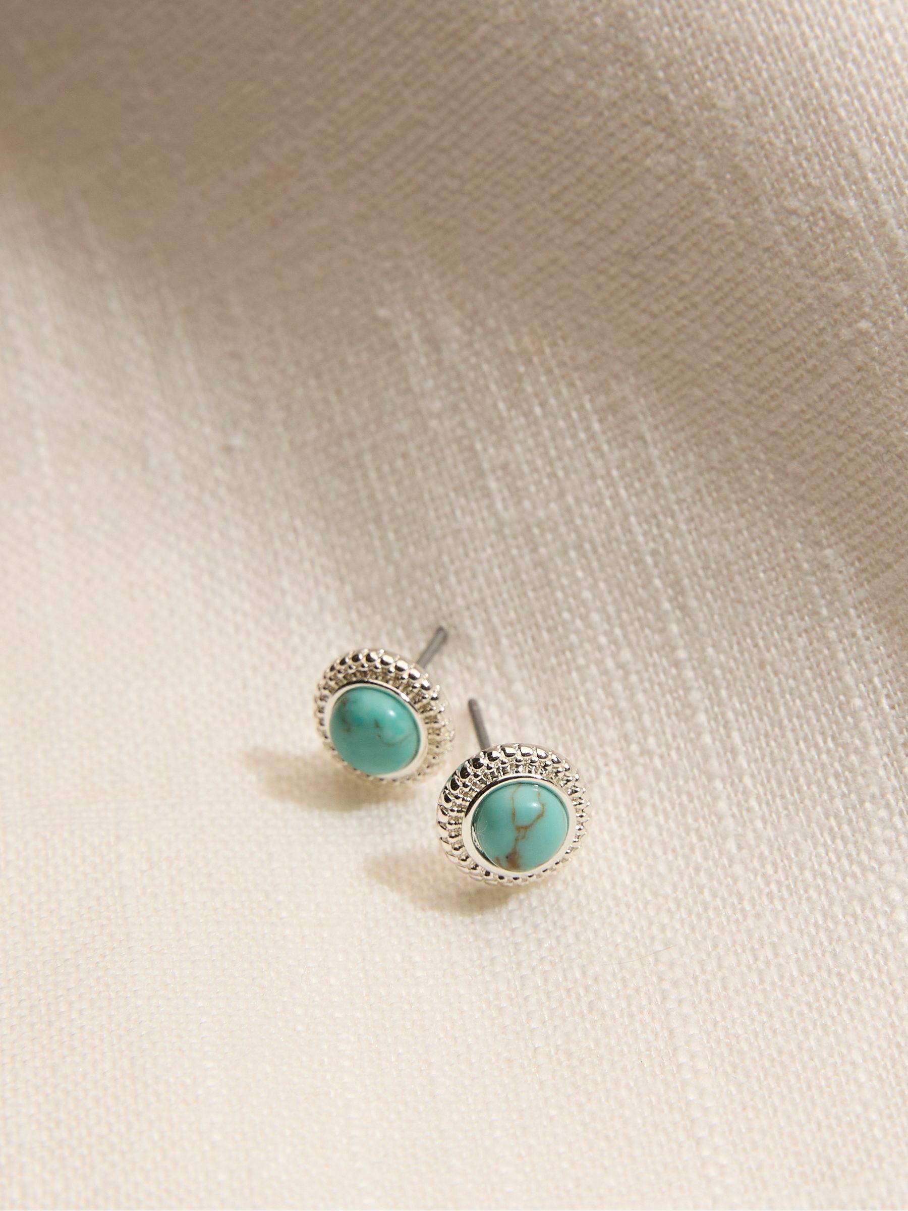Silver Tone Stone Stud Earrings - Image 2 of 2