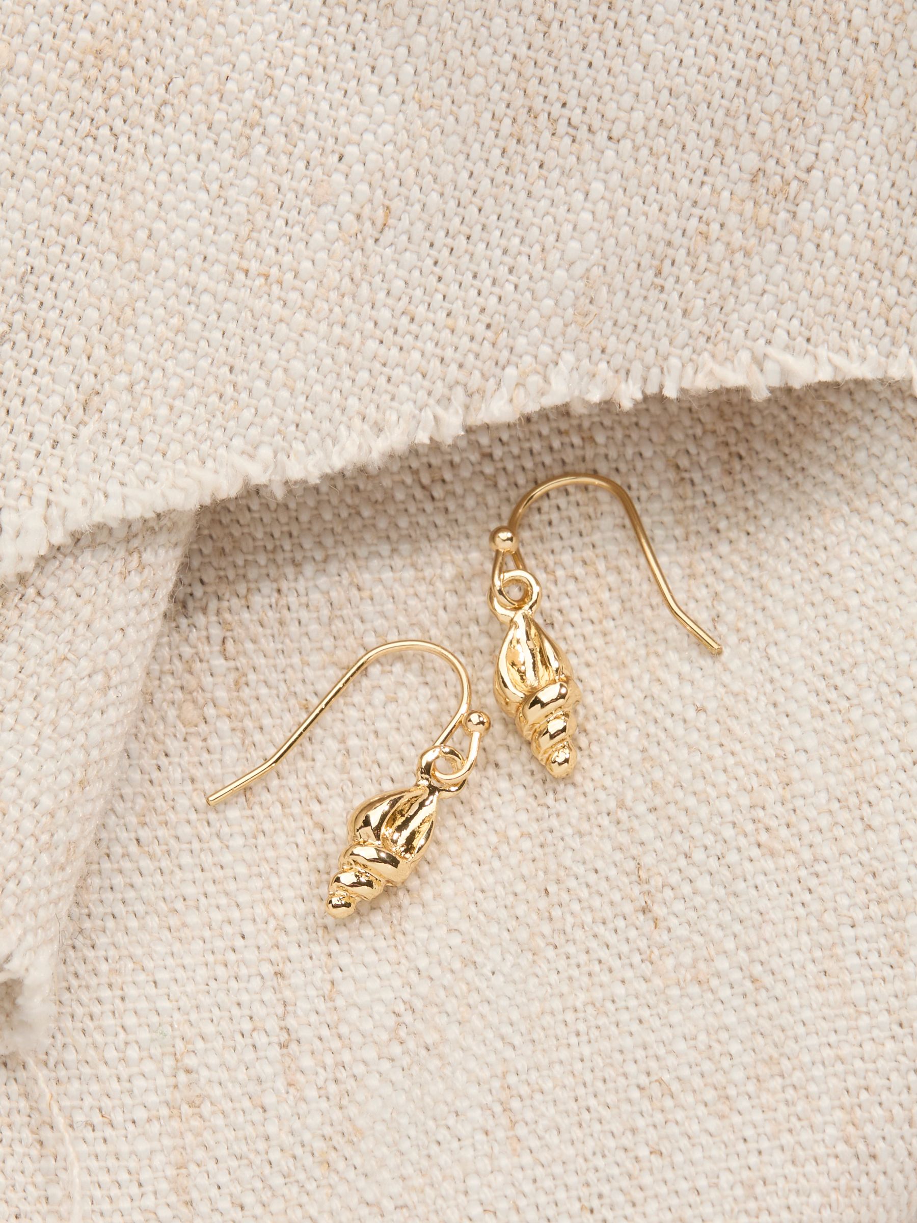 Gold Tone Shell Drop Earrings - Image 2 of 2