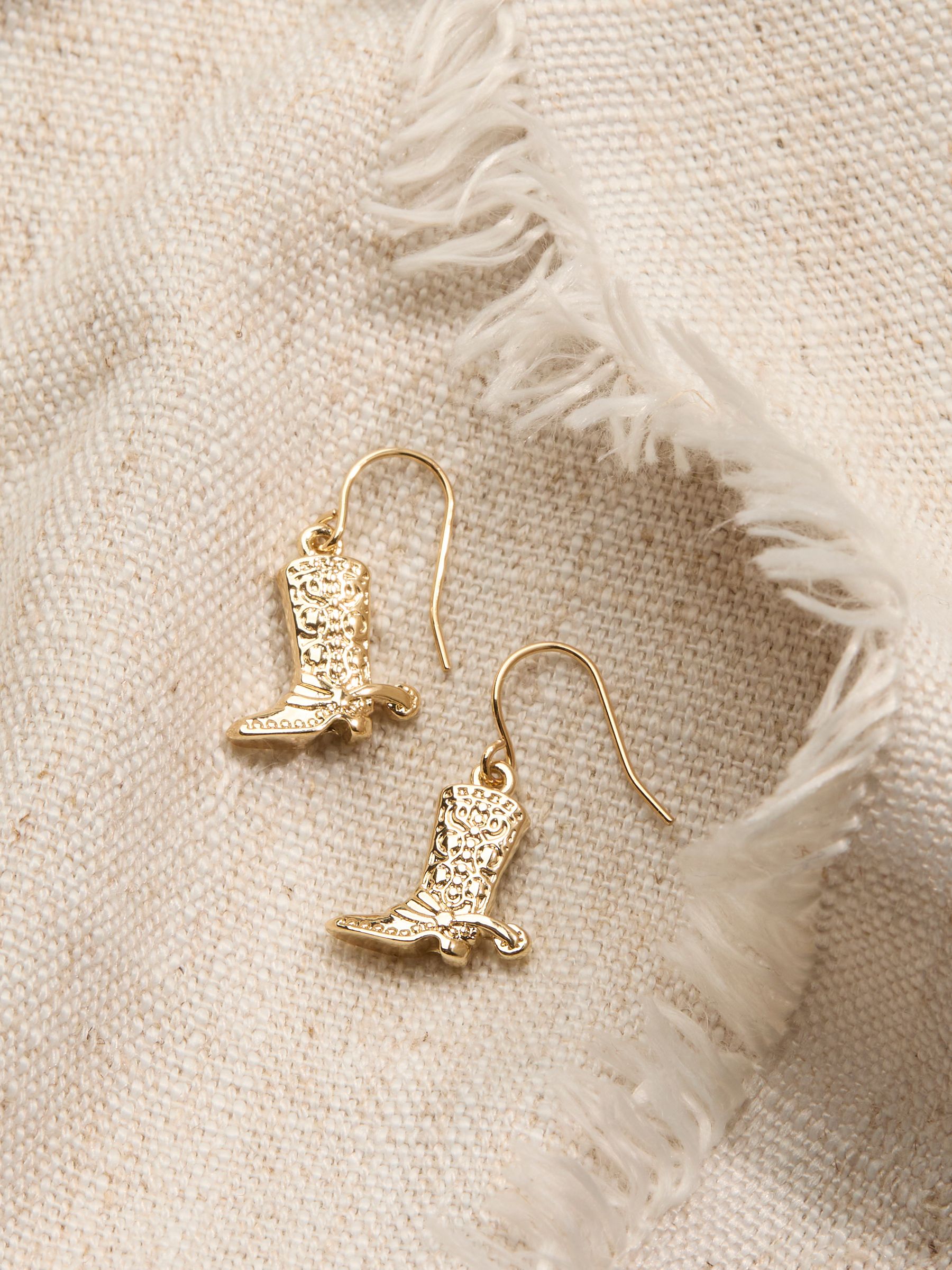 Gold Tone Cowboy Boot Drop Earrings - Image 2 of 2