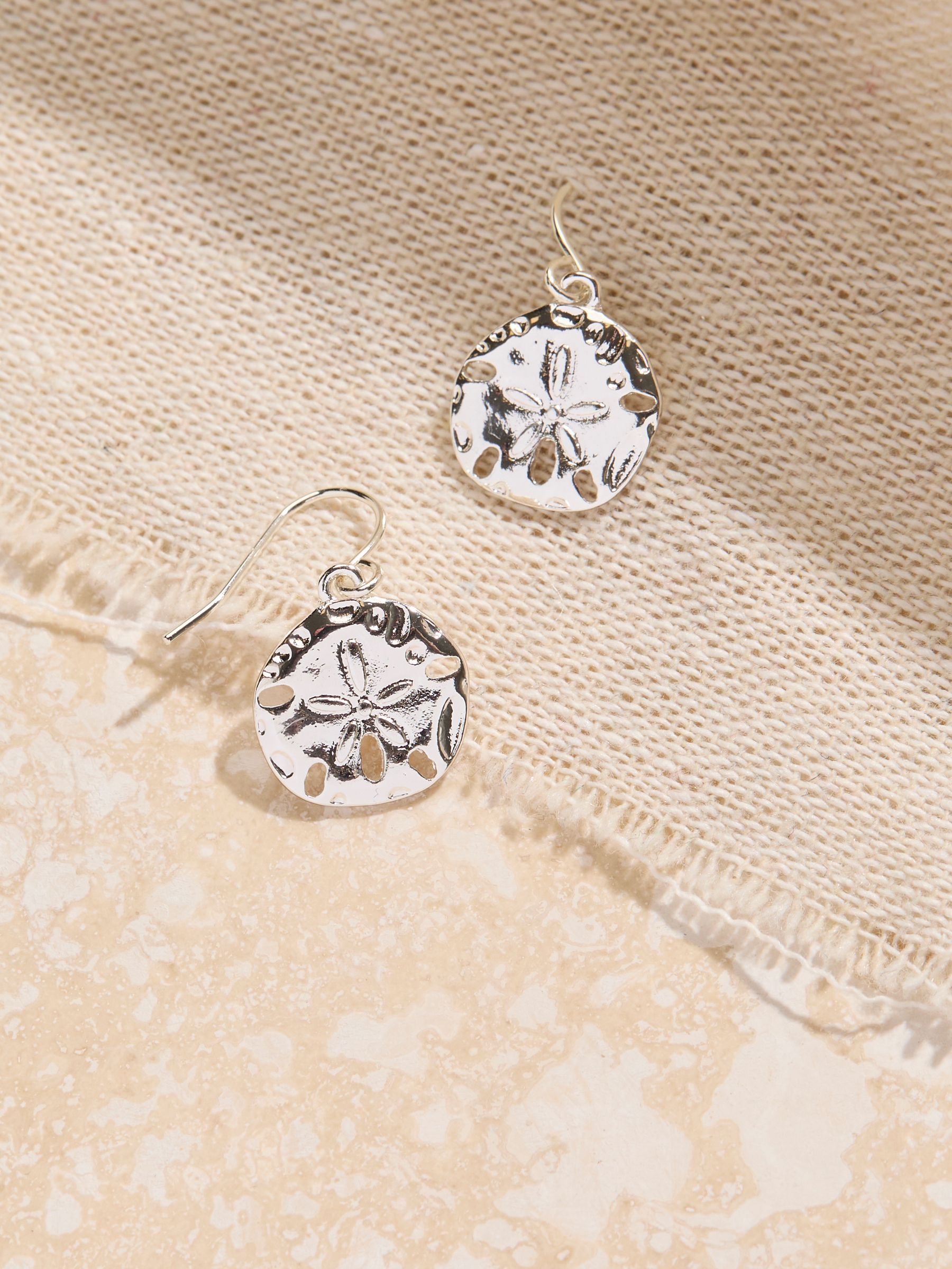 Silver Tone Hammered Circle Drop Earrings - Image 2 of 2