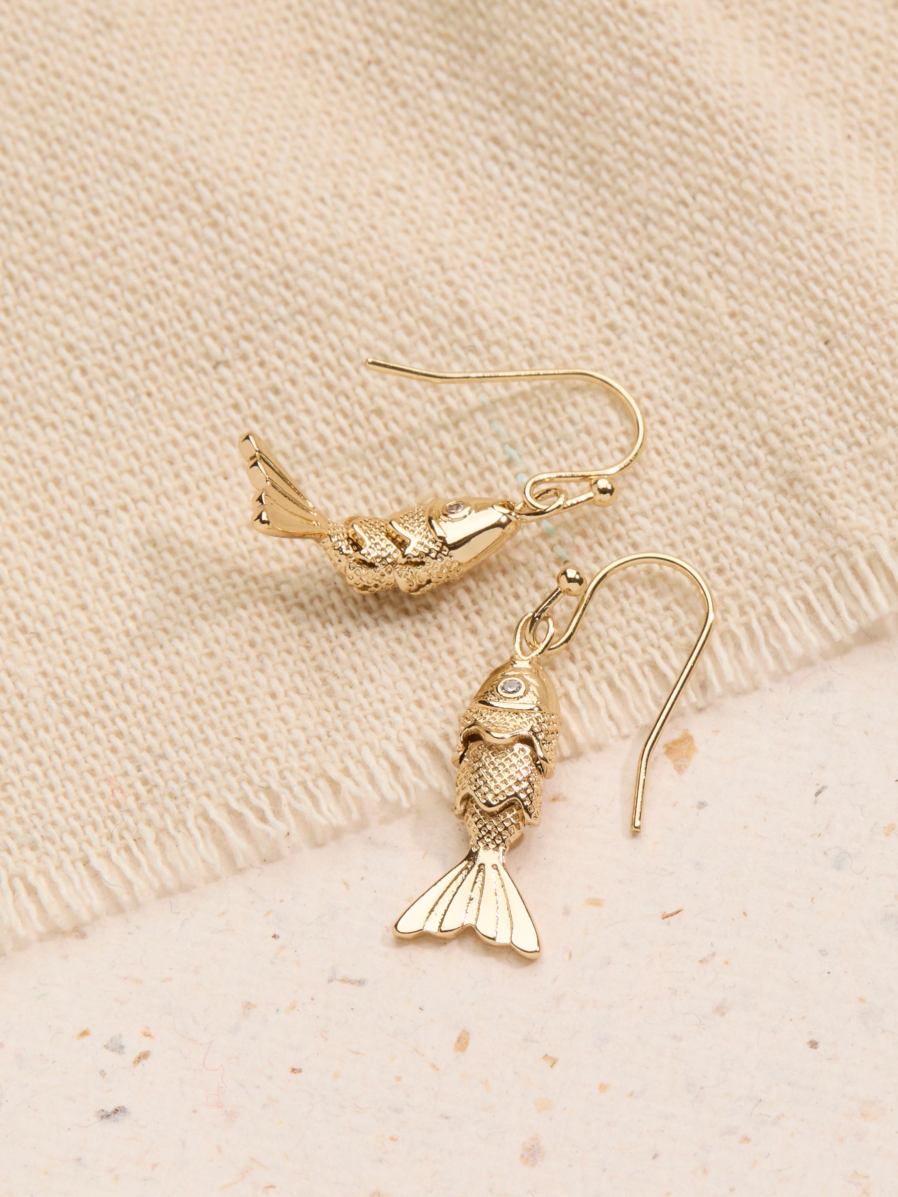 Gold Tone Fish Drop Earrings - Image 2 of 2