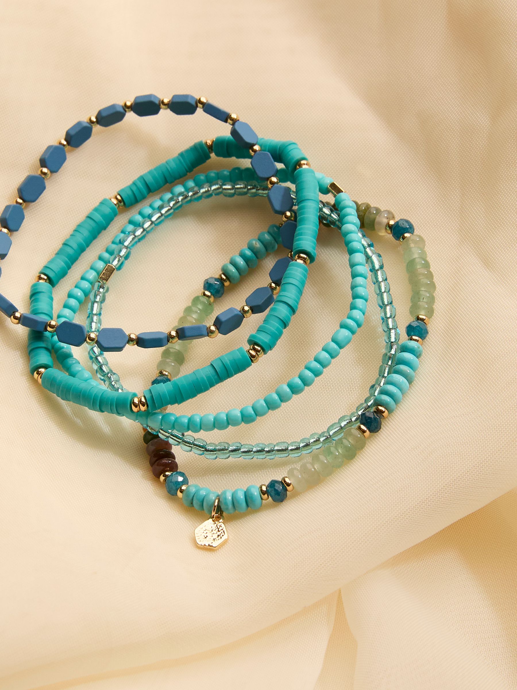 Turquoise Blue Beaded Stretch Bracelet Stack - Image 2 of 2