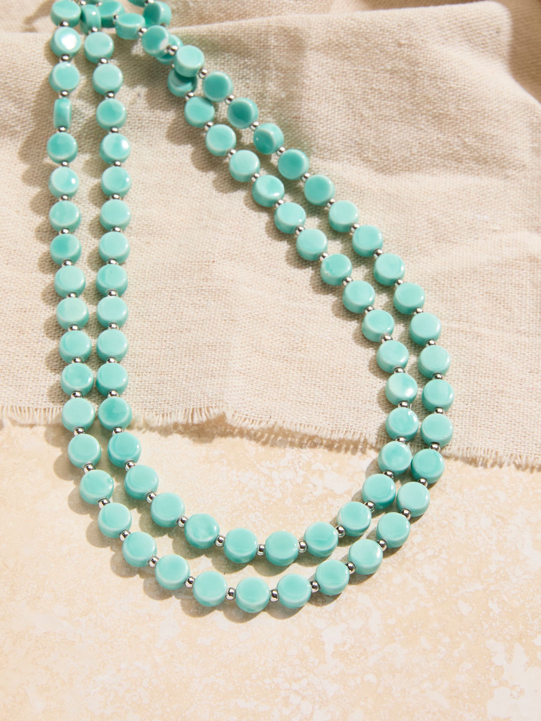 Turquoise Blue Double Layered Beaded Necklace - Image 2 of 2