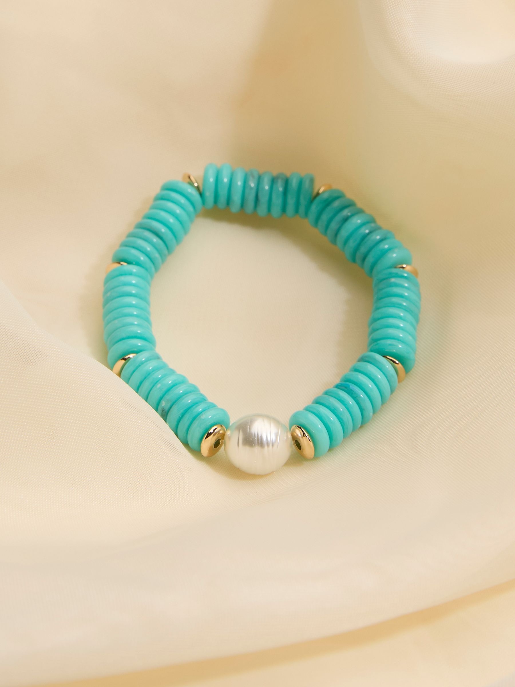 Teal Blue Beaded Stretch Bracelet - Image 1 of 2