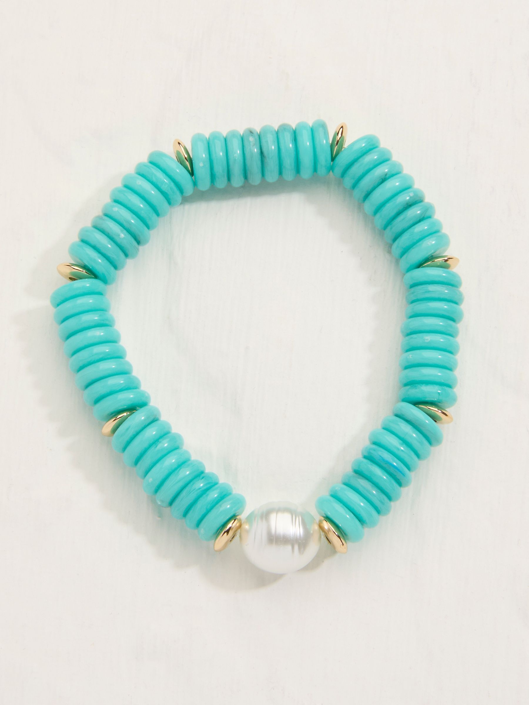 Teal Blue Beaded Stretch Bracelet - Image 2 of 2