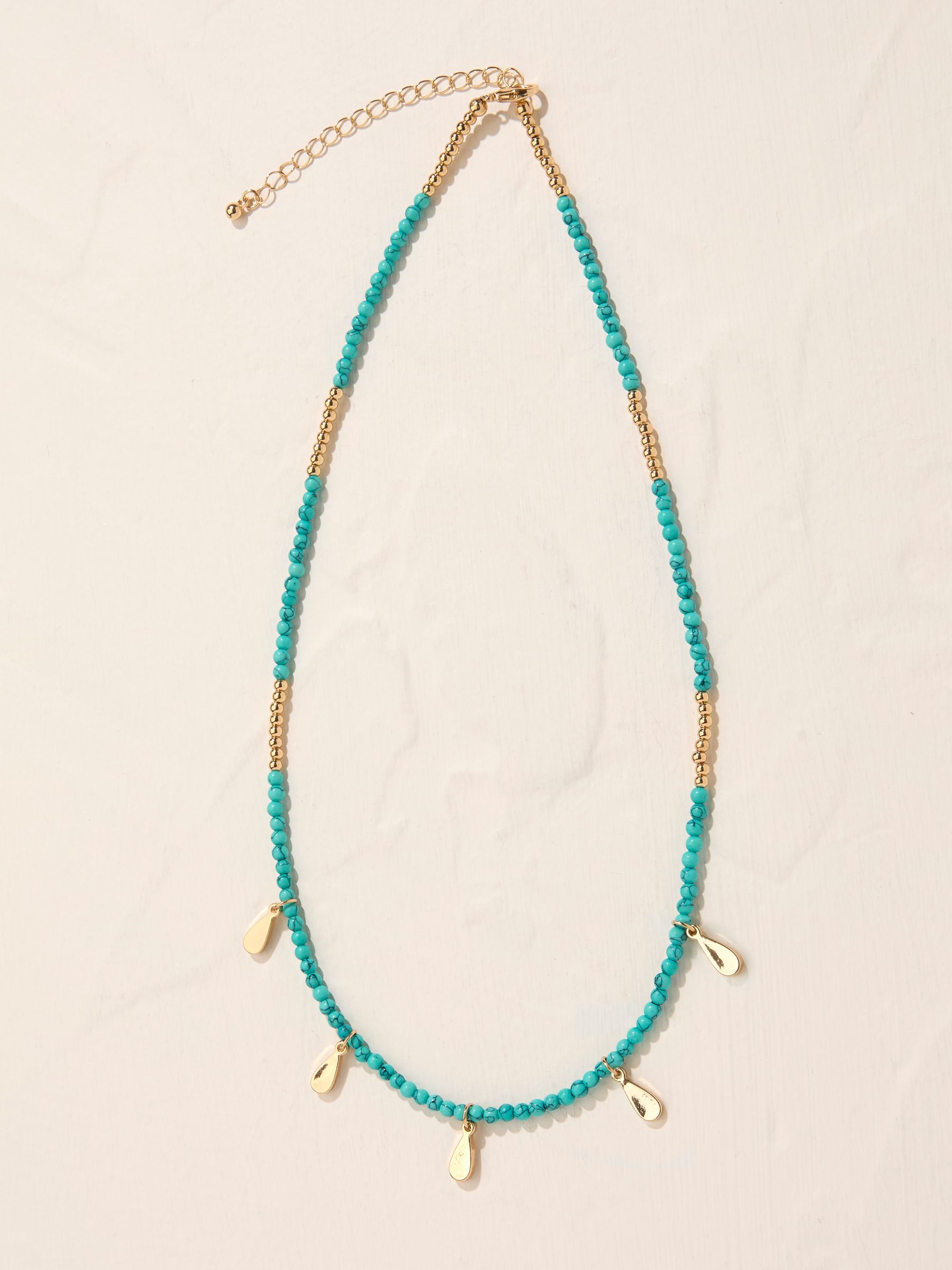 Turquoise Blue Beaded Charm Necklace - Image 1 of 2