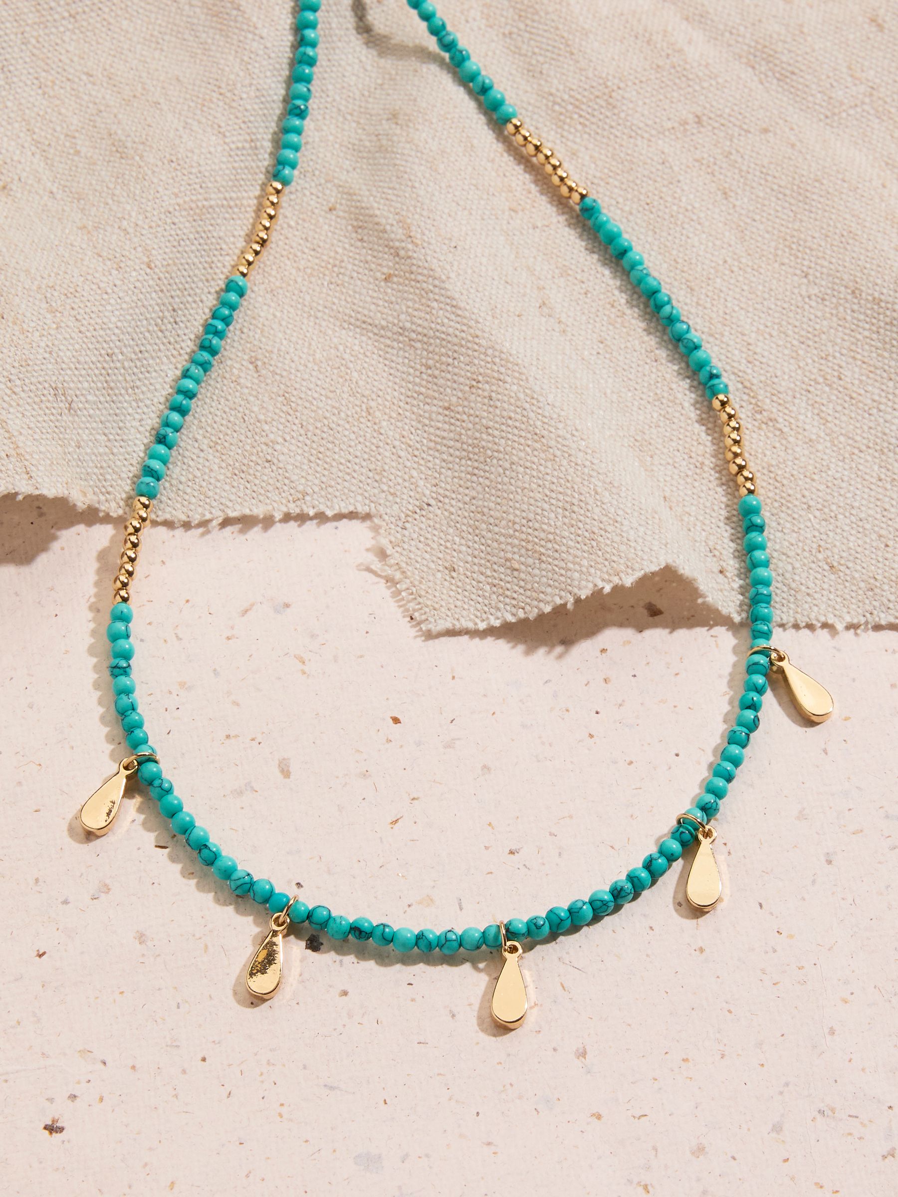 Turquoise Blue Beaded Charm Necklace - Image 2 of 2