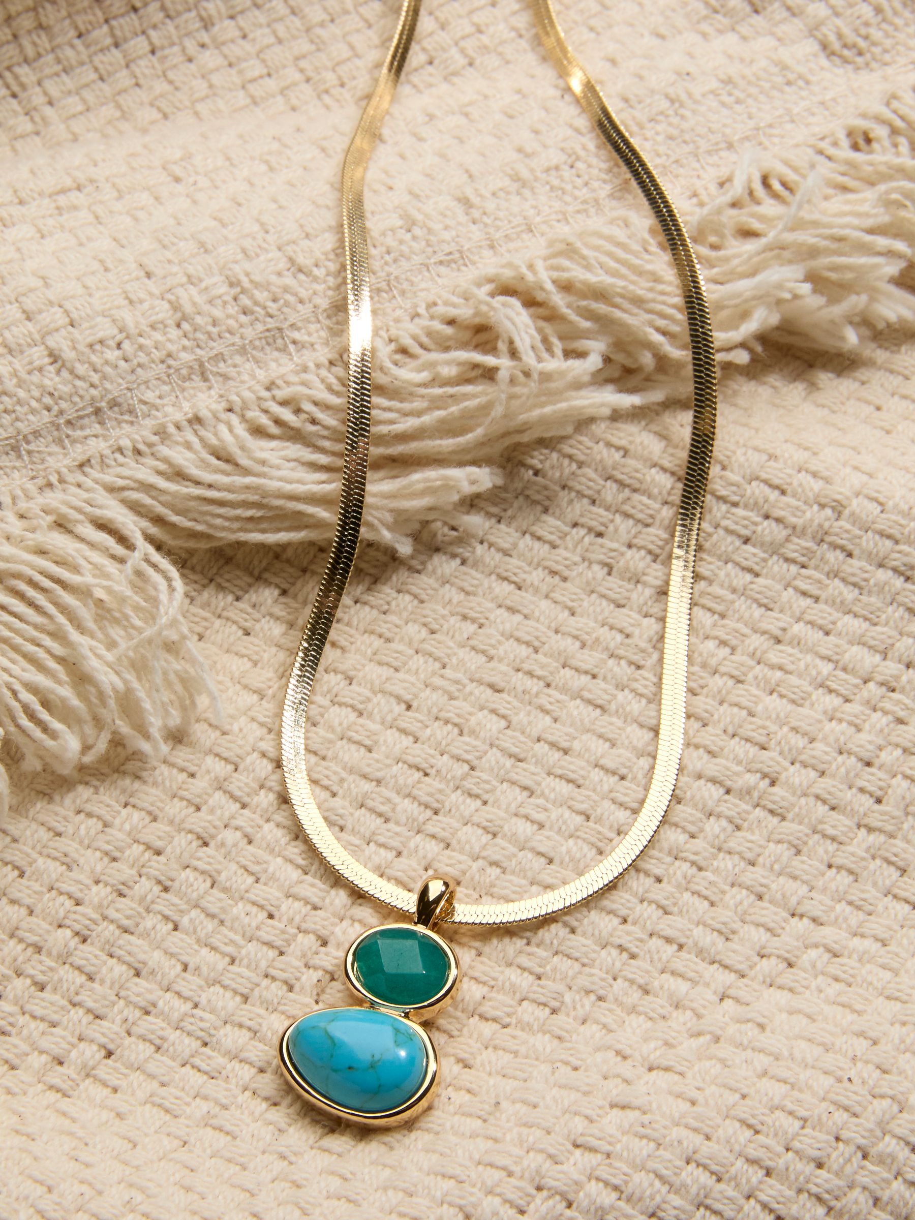 Gold Tone Double Stone Pendant Necklace - Image 4 of 4