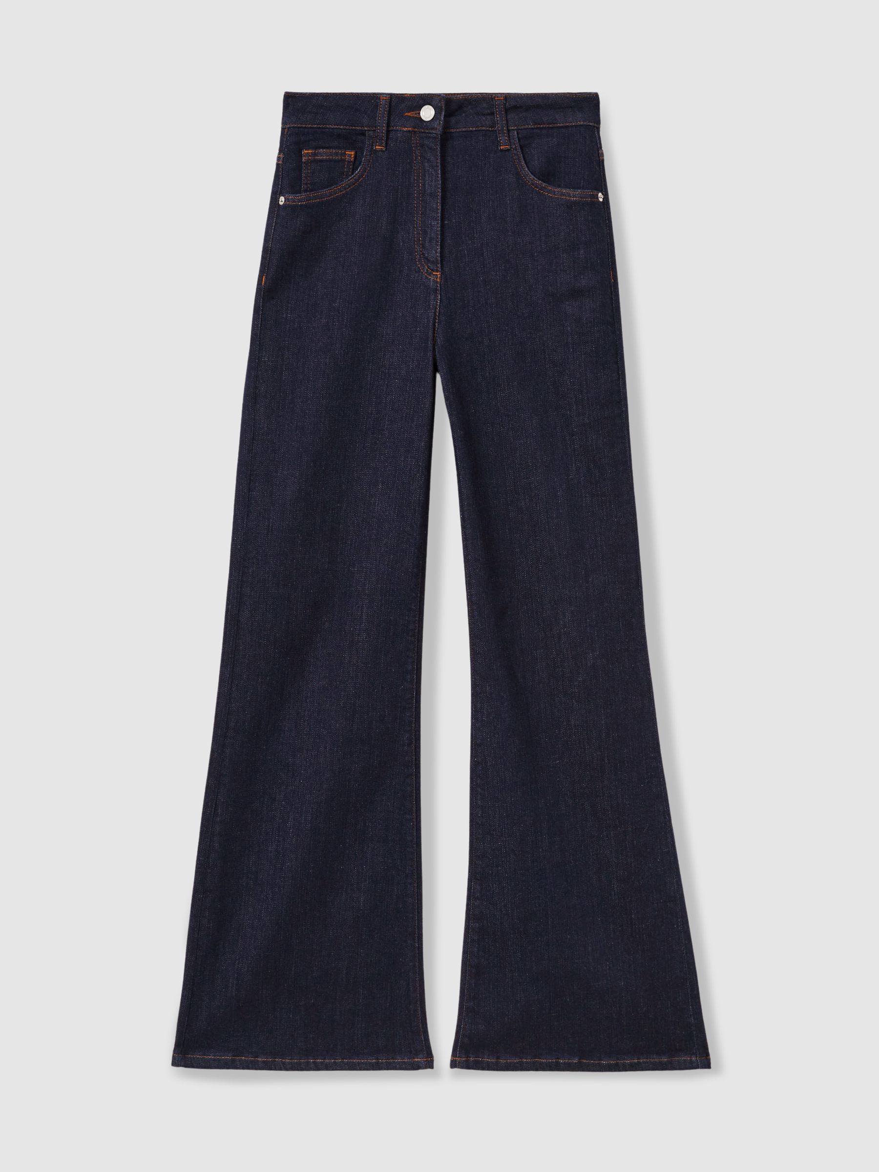 Petite Mid Rise Flared Jeans in Dark Blue - Image 2 of 7