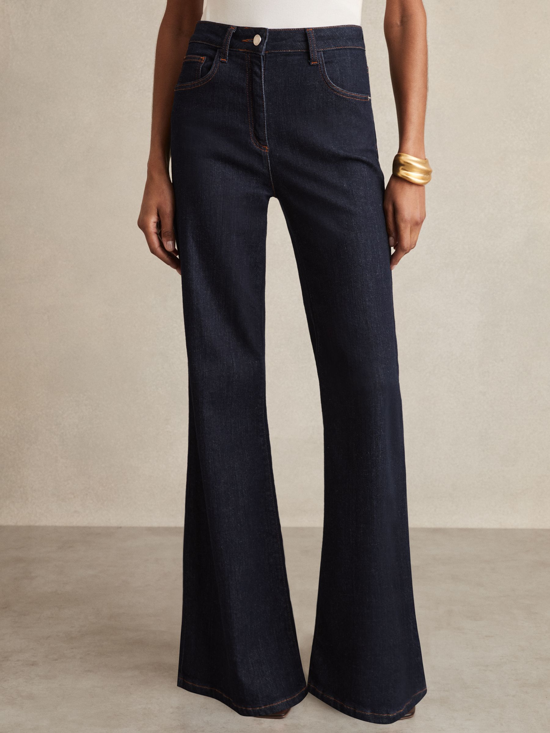 Petite Mid Rise Flared Jeans in Dark Blue - Image 3 of 7