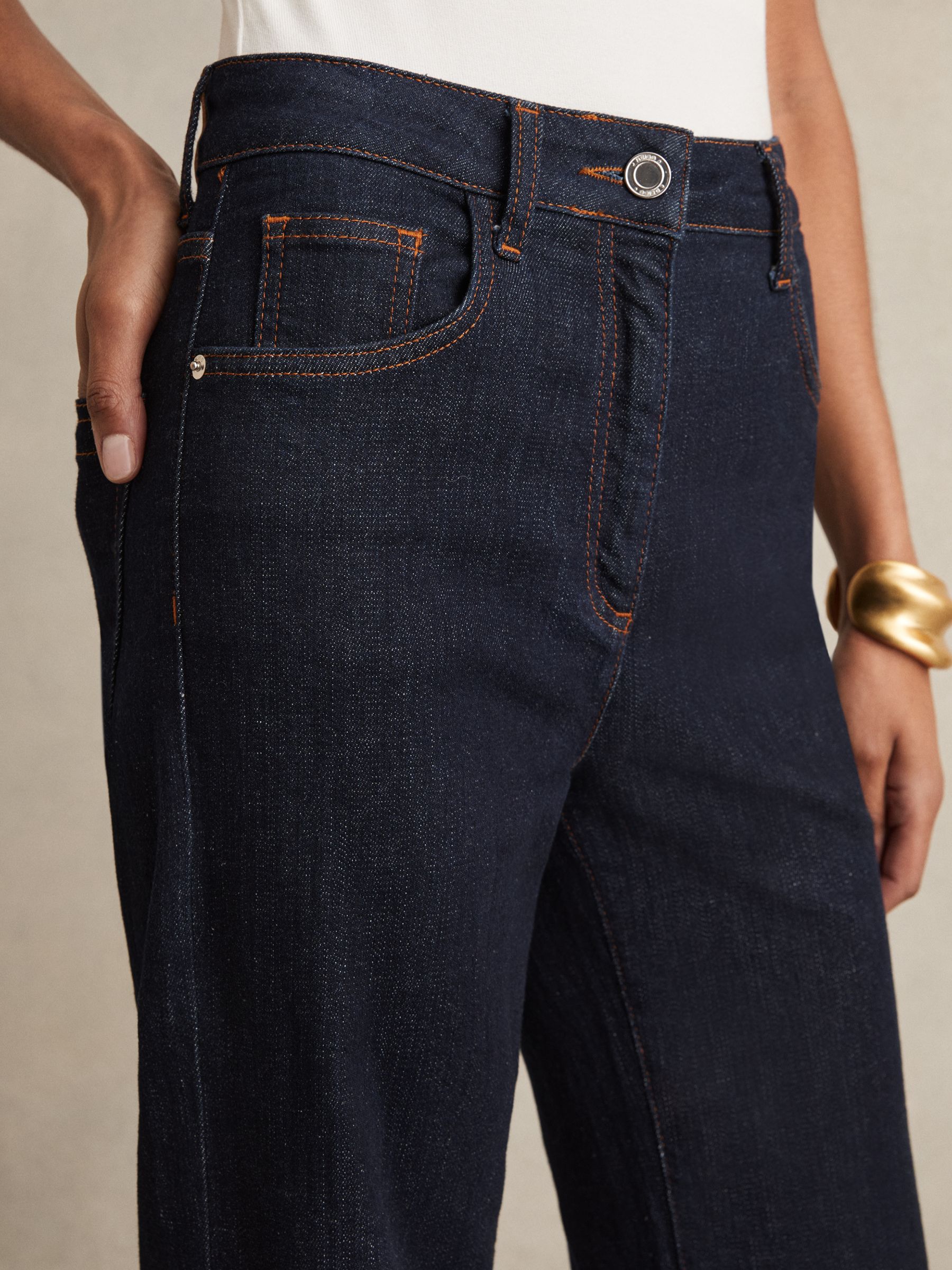 Petite Mid Rise Flared Jeans in Dark Blue - Image 4 of 7