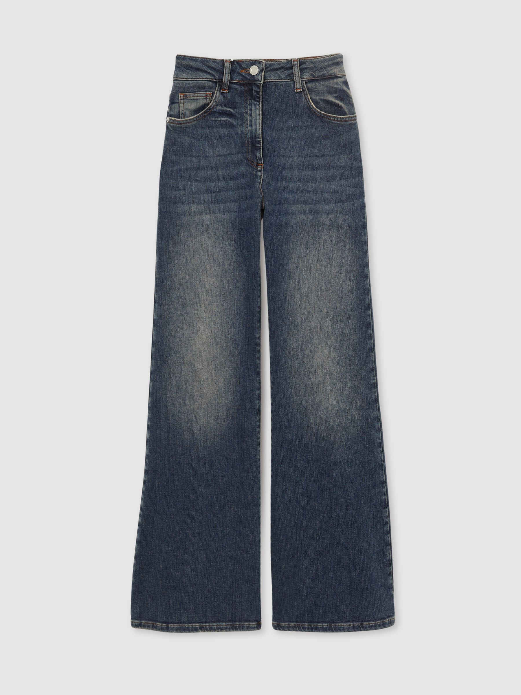 Mid Rise Flared Jeans in Mid Blue - Image 2 of 6