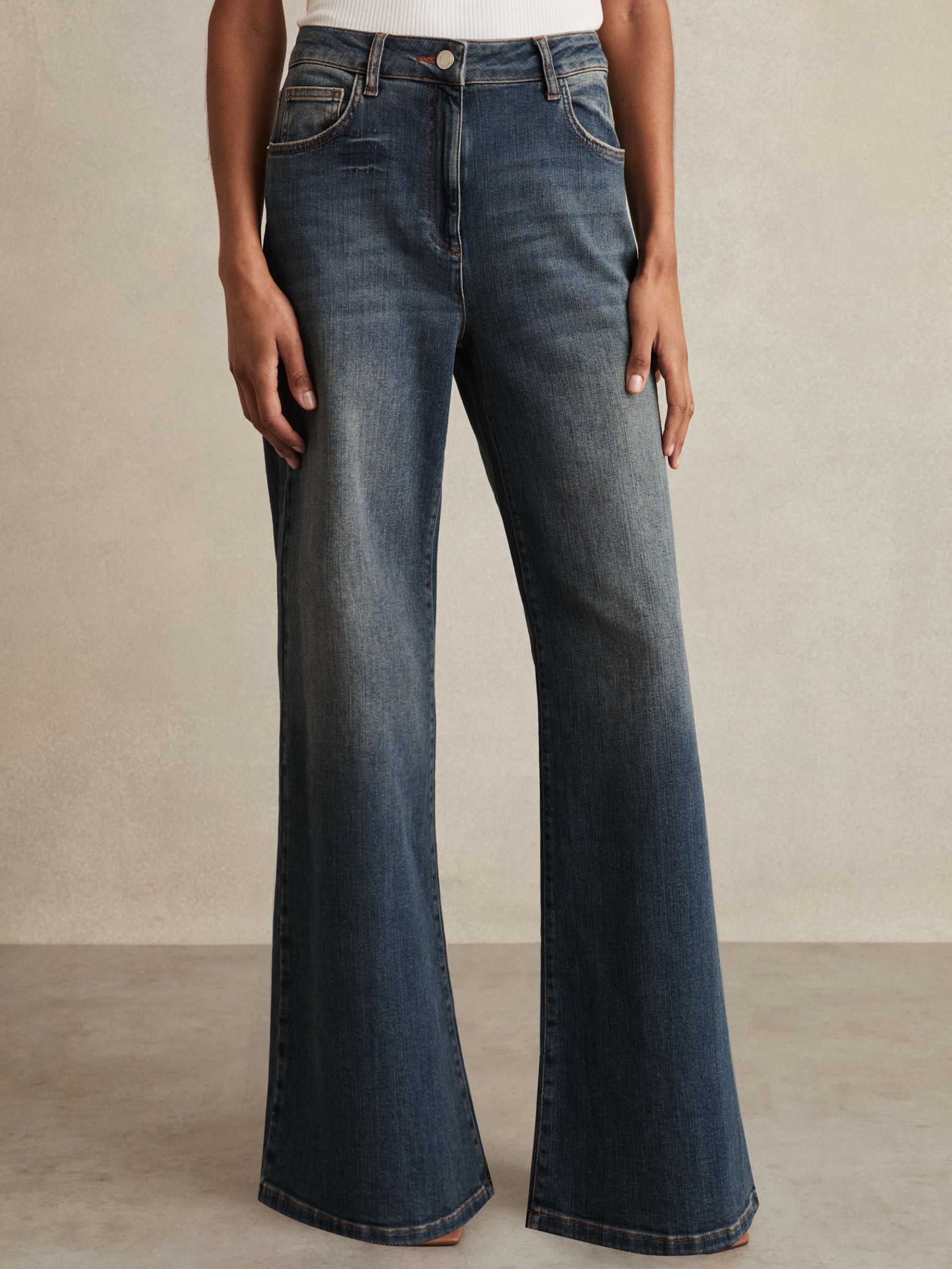 Mid Rise Flared Jeans in Mid Blue - Image 3 of 6