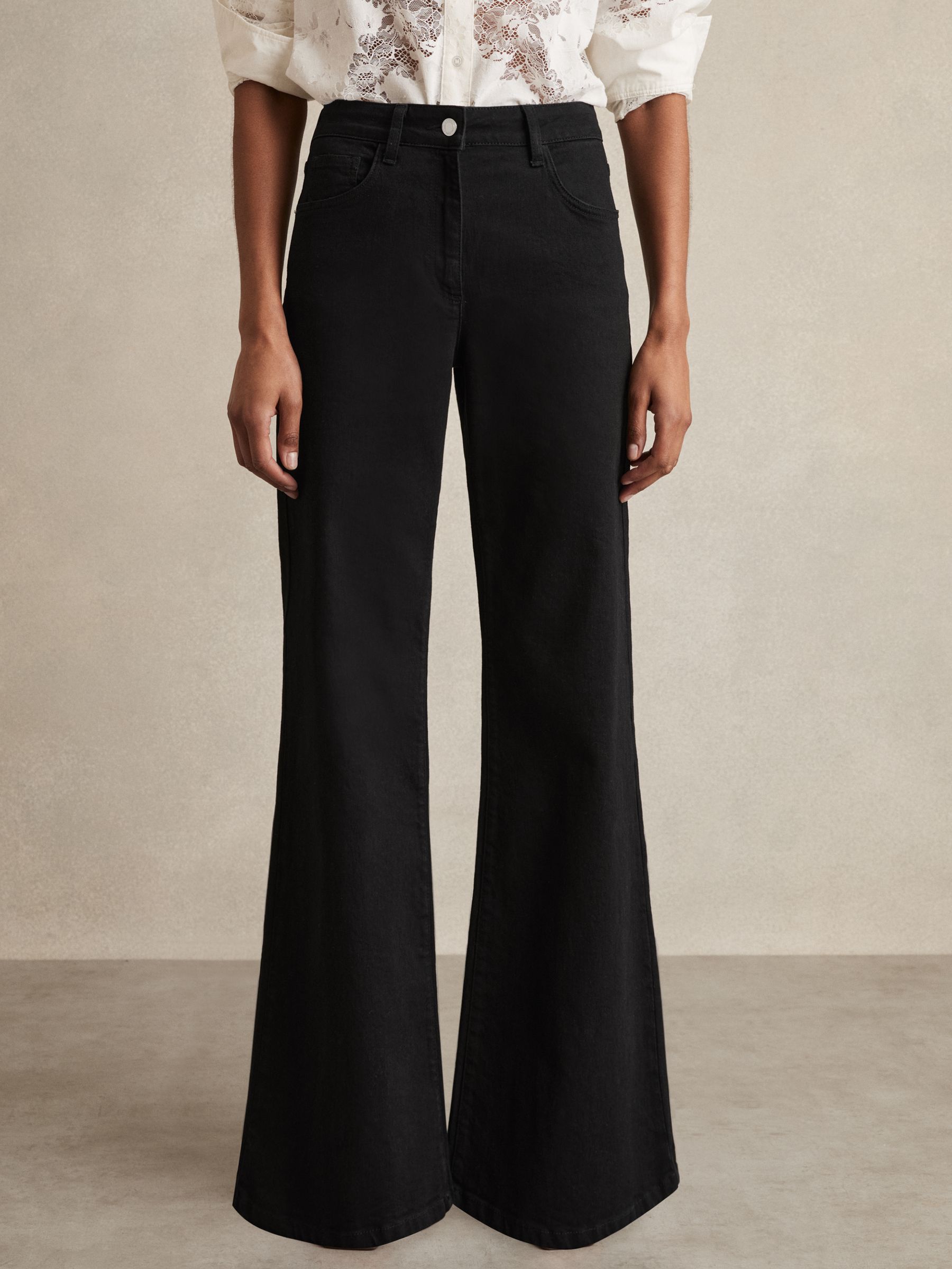 Petite Mid Rise Flared Jeans in Black - Image 3 of 7