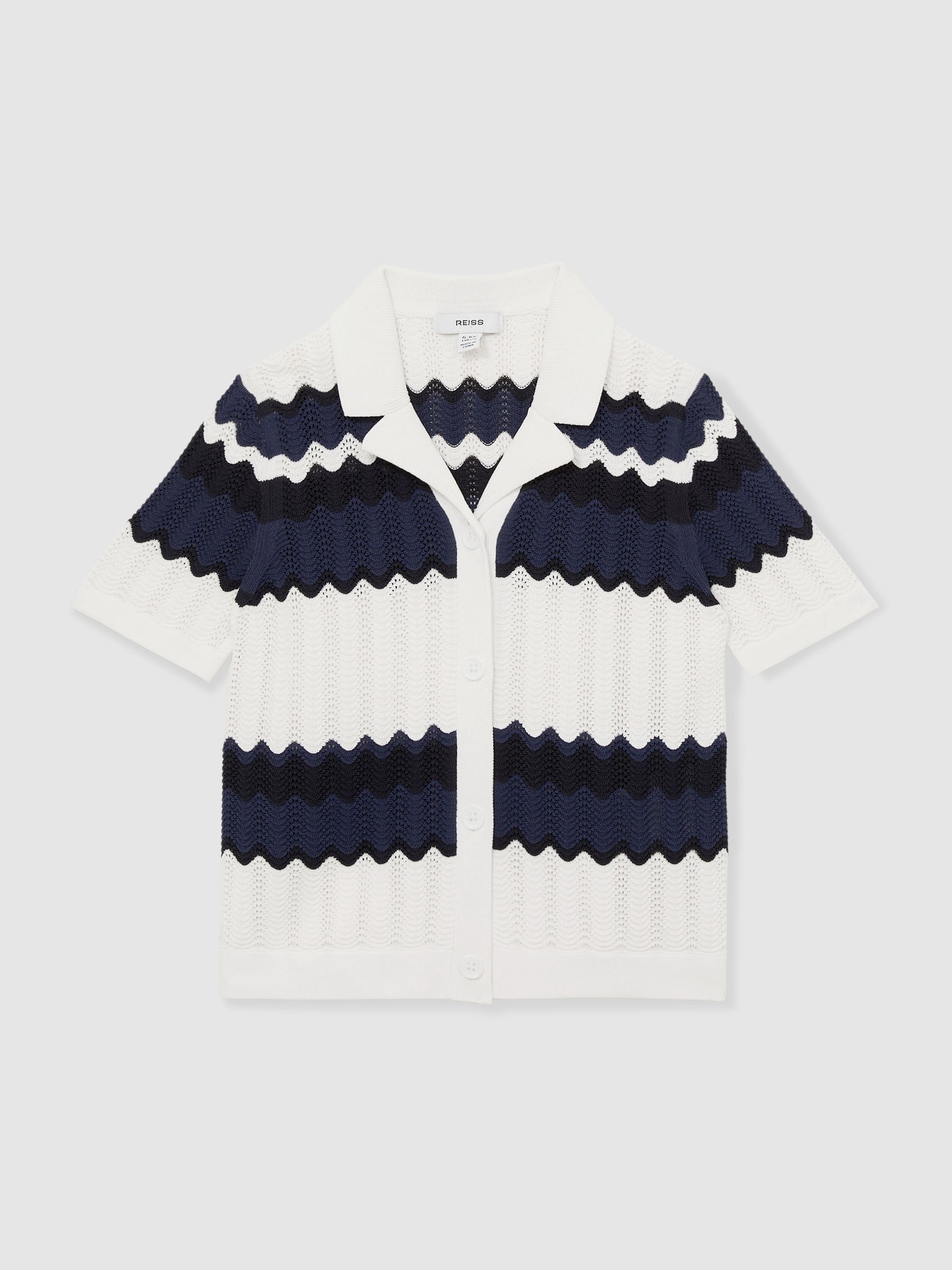 13-14 yrs Zig-Zag Pointelle-Knit Top in Navy - Image 1 of 5