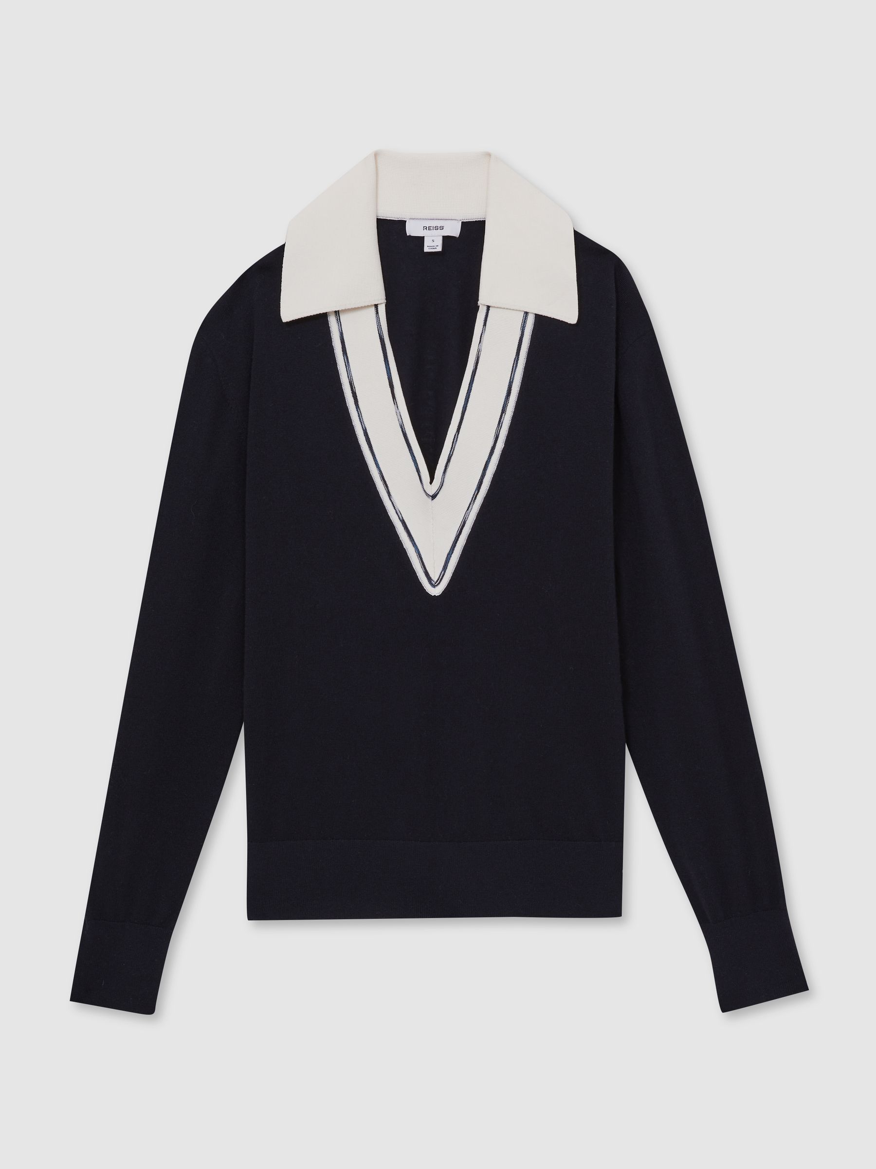 Wool Collared Cricket Jumper in Navy/White - Image 2 of 6