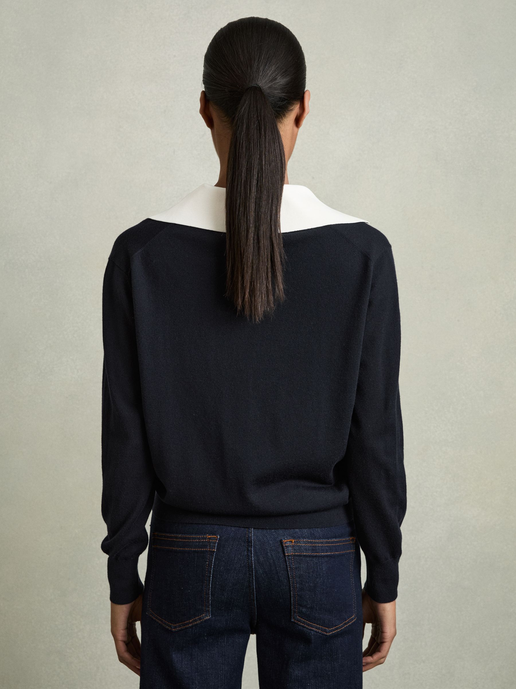 Wool Collared Cricket Jumper in Navy/White - Image 5 of 6