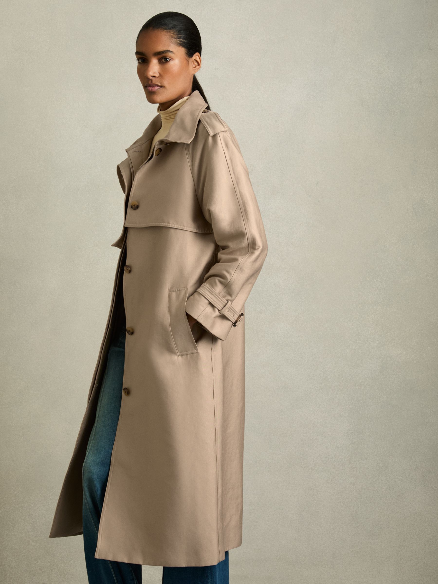 Petite Gabardine Trench Coat with Cotton in Neutral - Image 1 of 8