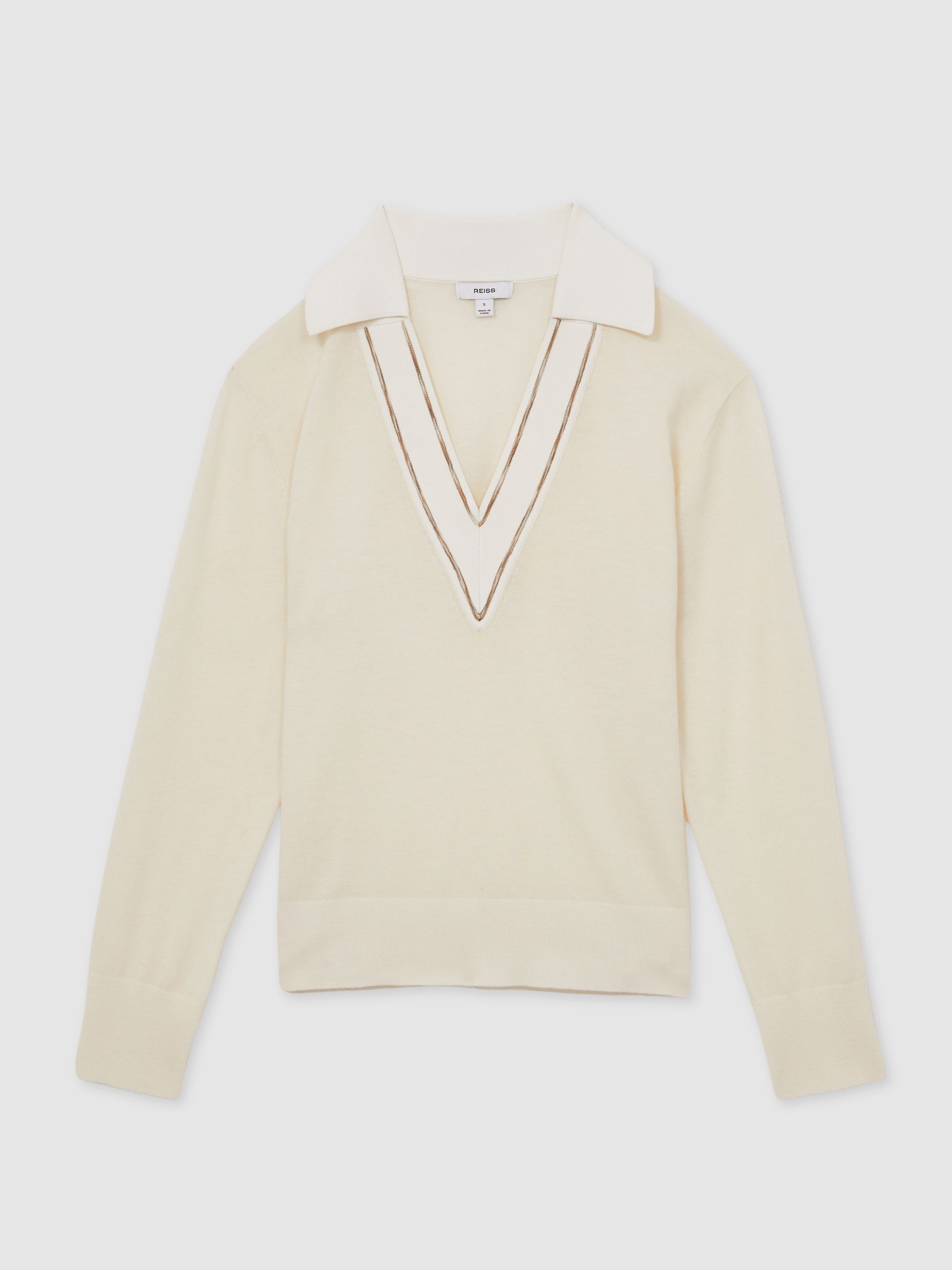 Wool Collared Cricket Jumper in Ivory - Image 2 of 5