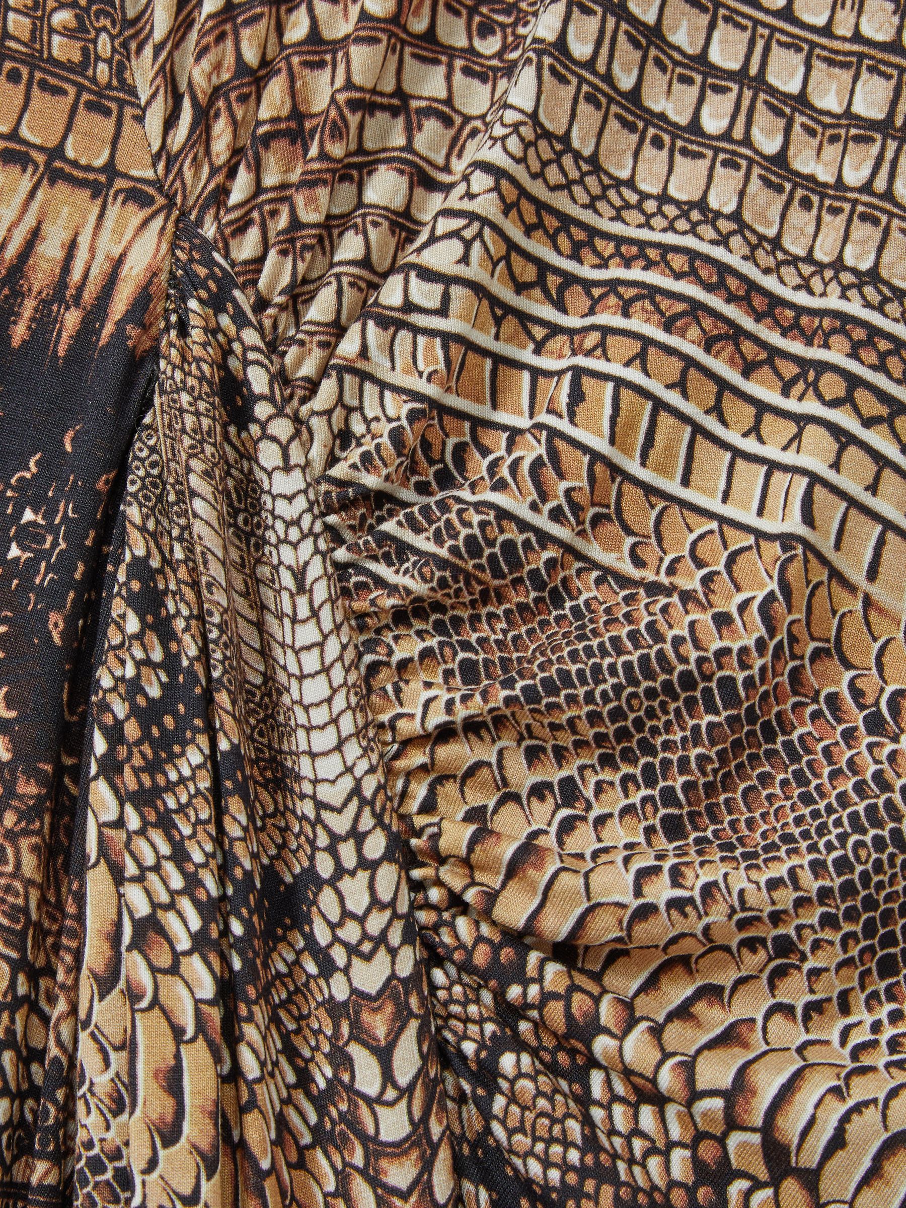 Snake-Print Draped Midi Dress in Brown - Image 6 of 6